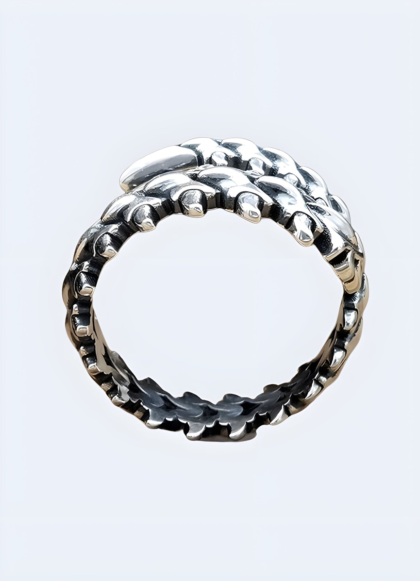 Bold centipede design ring in antiqued silver, adding a touch of gothic drama UK.