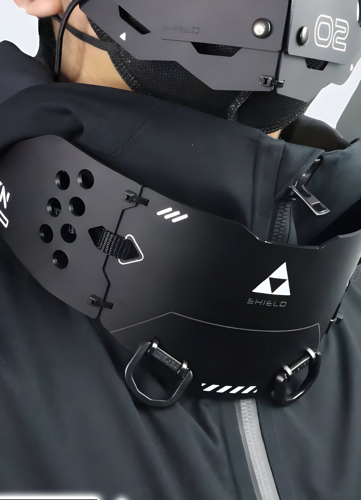 Front view of a futuristic techwear necklace from the UK, showcasing its modern and innovative design.