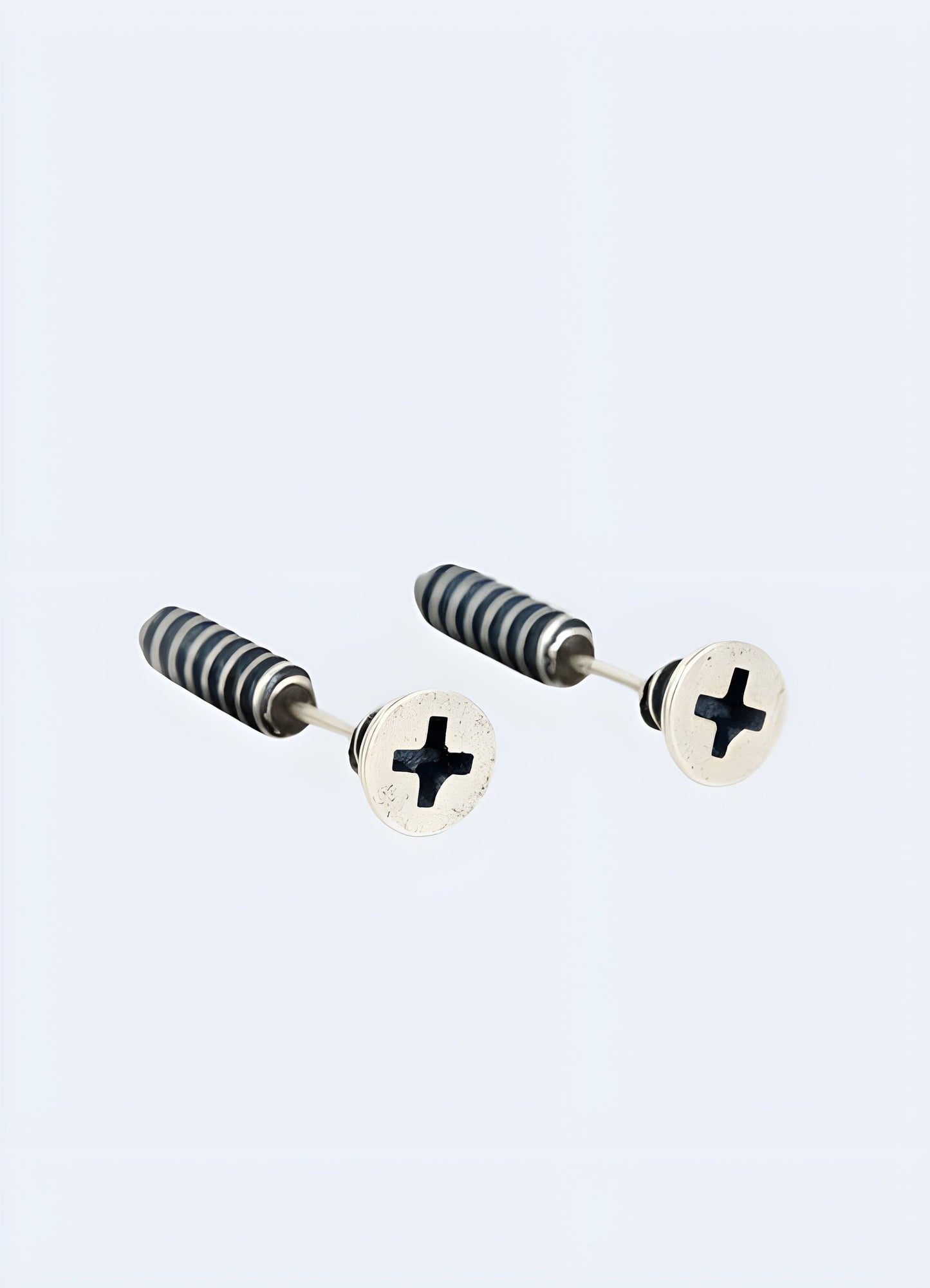 Screw earrings sterling silver front view.