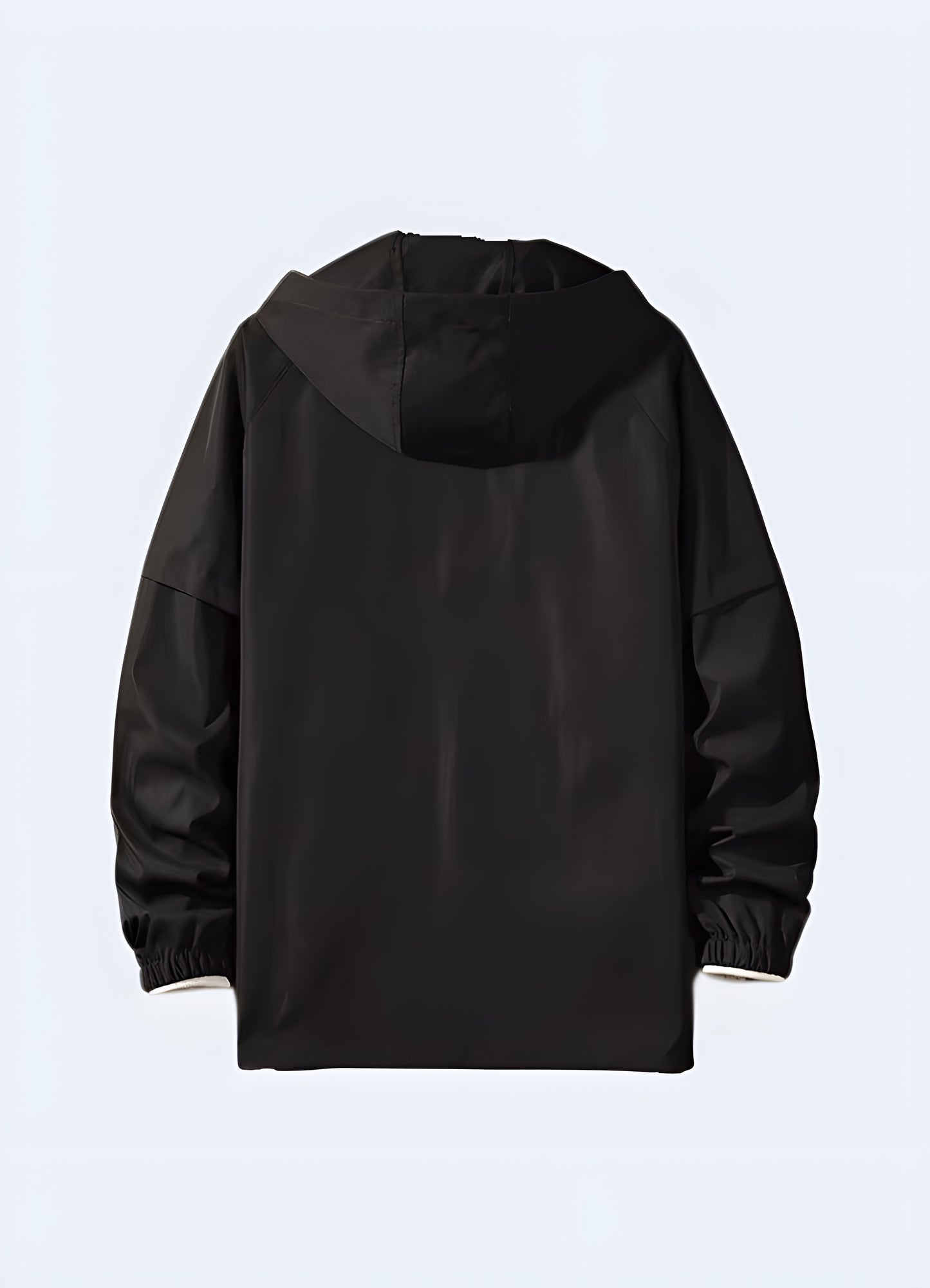 Back view a modeling a state-of-the-art technical jacket, highlighting its advanced materials and construction.