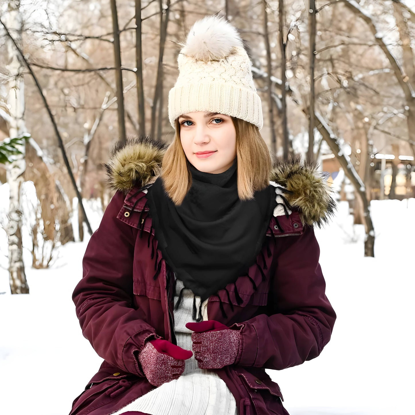 The scarf is crafted from high-performance, textured fabric that combines durability with a distinctive, distressed aesthetic.