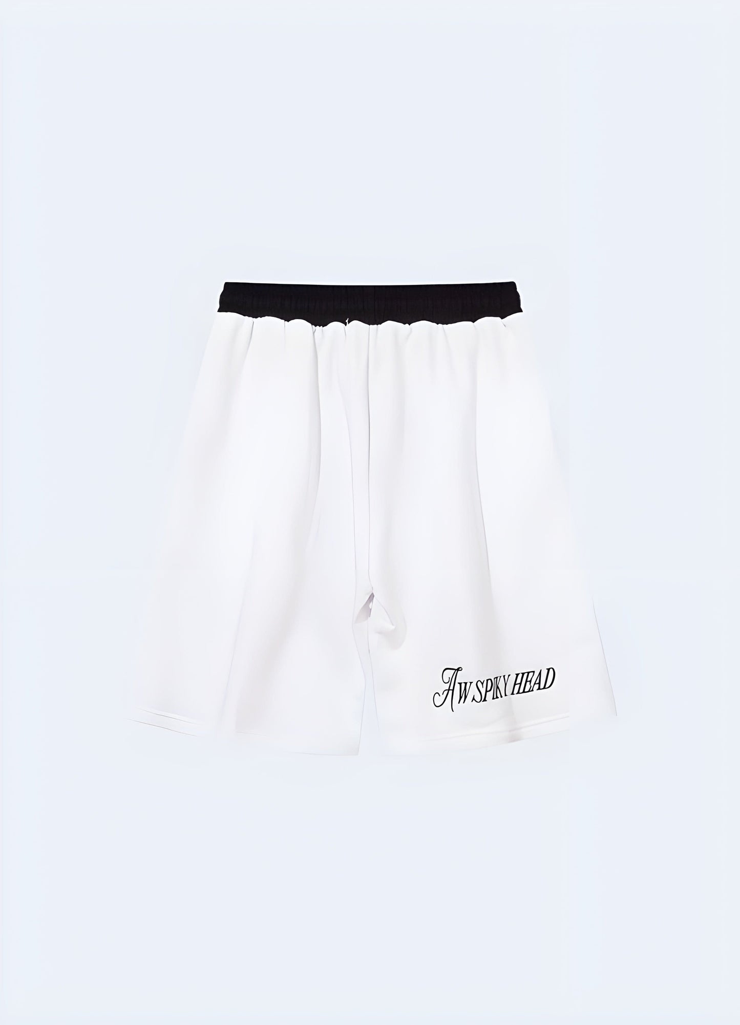 Back view of white goth shorts, highlighting the intricate details and high-quality construction, perfect for the UK alternative fashion scene.