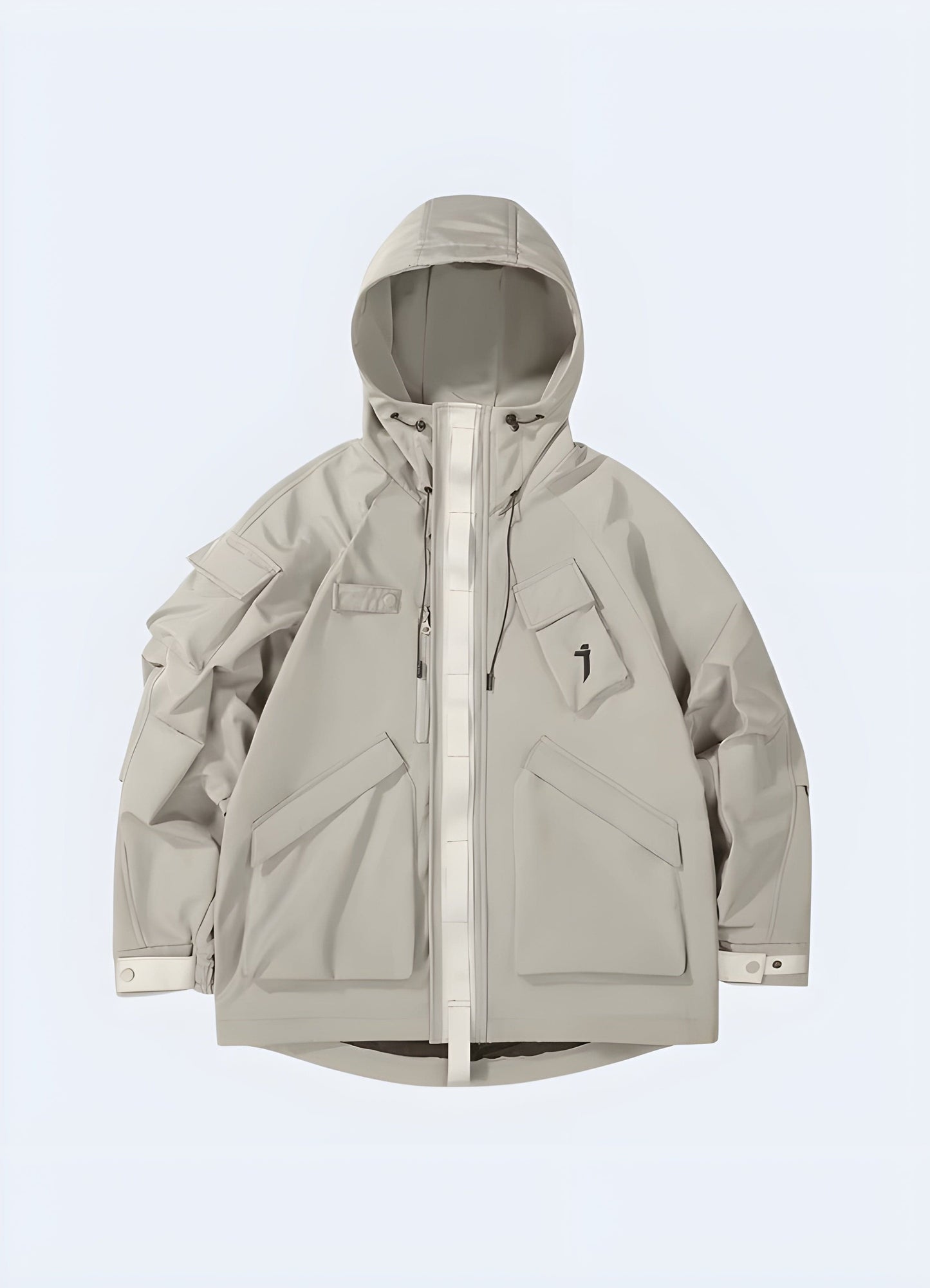 White streetwear jacket with multiple pockets, emphasizing its practical storage options, urban-inspired design, and fashion-forward appeal, ideal for UK consumers seeking a functional and stylish outerwear option.