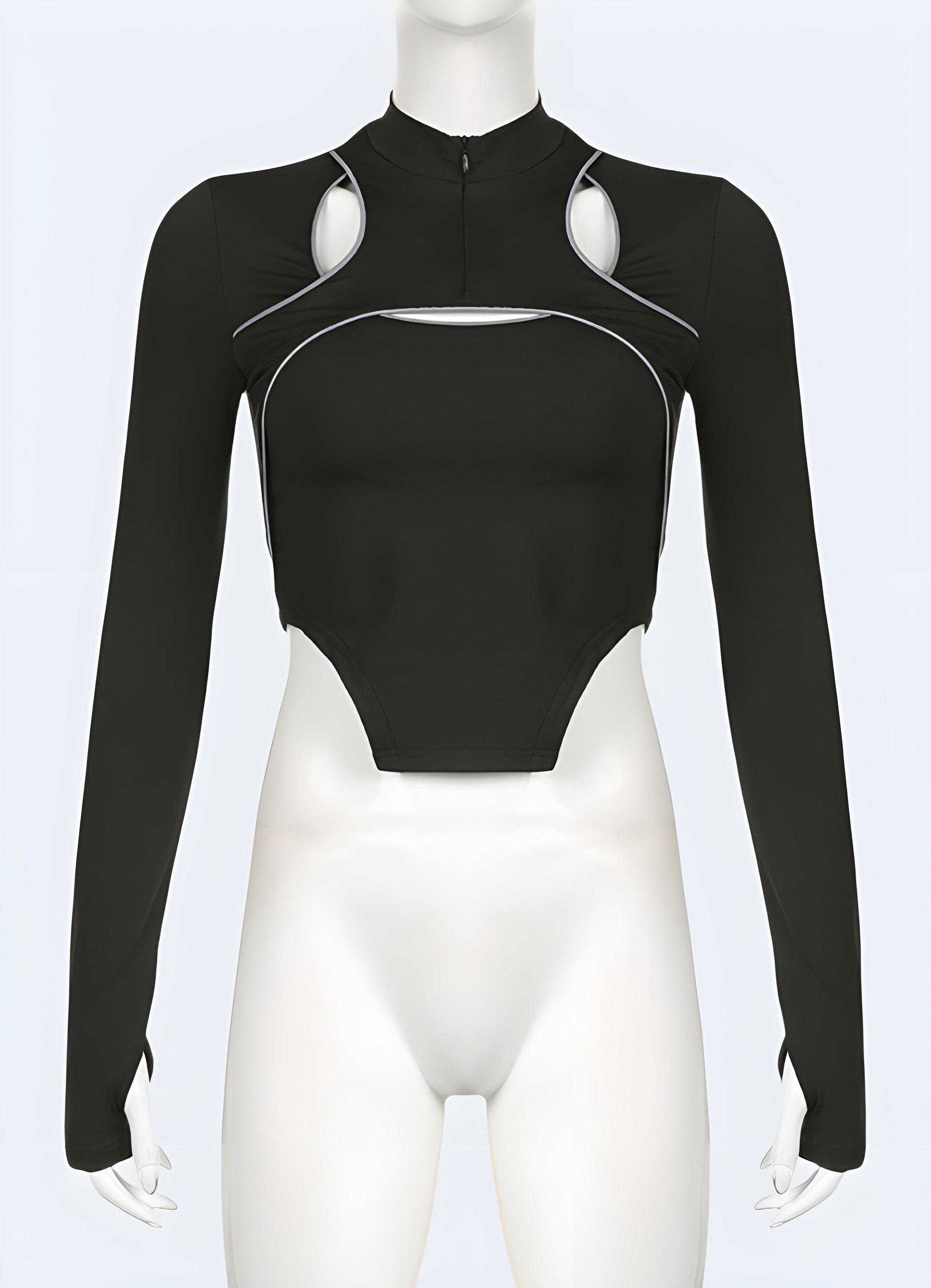 Displaying the back view of a sleek black turtleneck bodysuit, ideal for UK fashion aficionados who value both style and versatility. Its clean lines and refined silhouette ensure a chic, polished appearance suitable for various occasions.