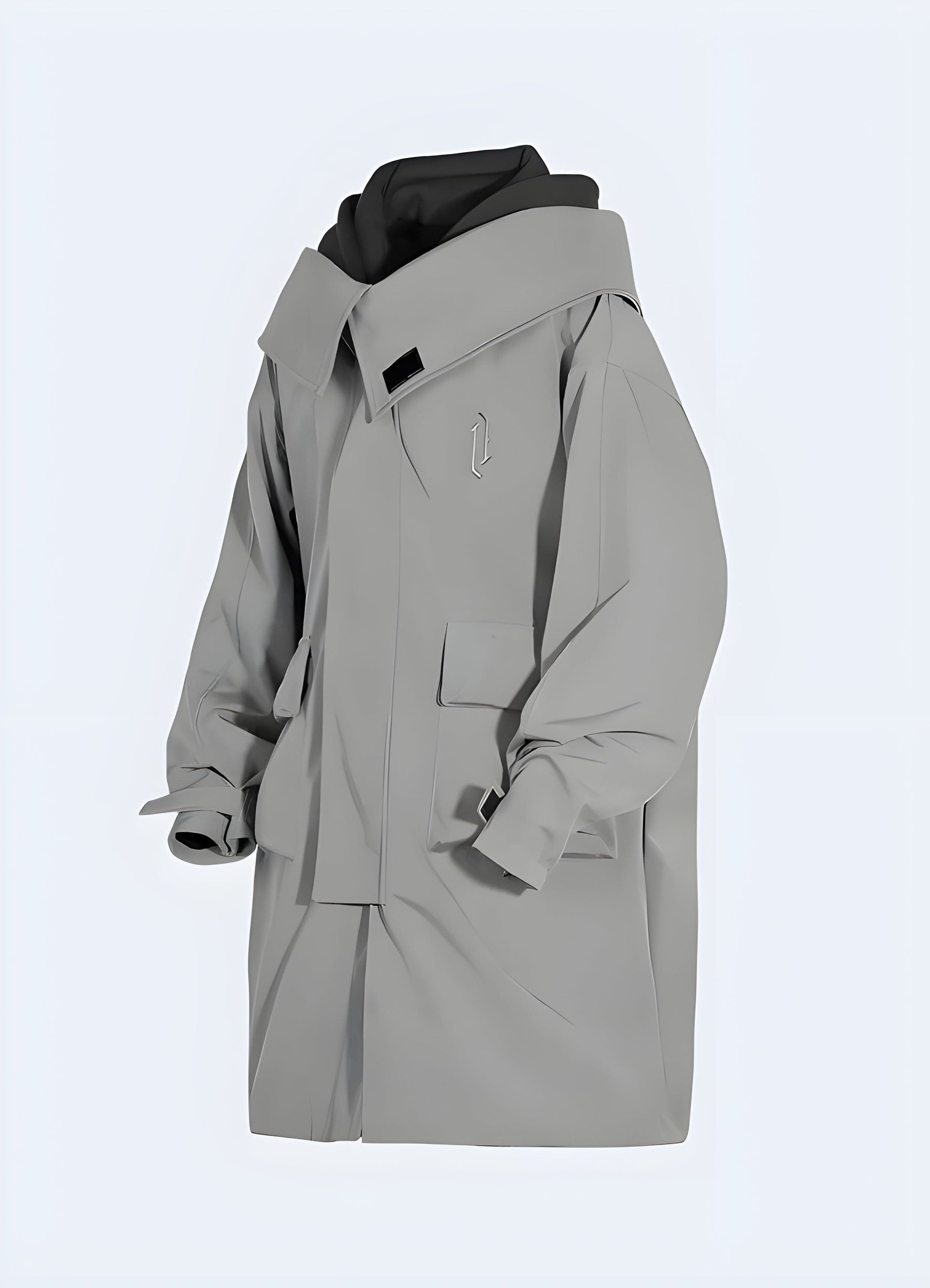 Front and side view of a ninja-style windbreaker with straps, showcasing its technical design and urban appeal in the UK.