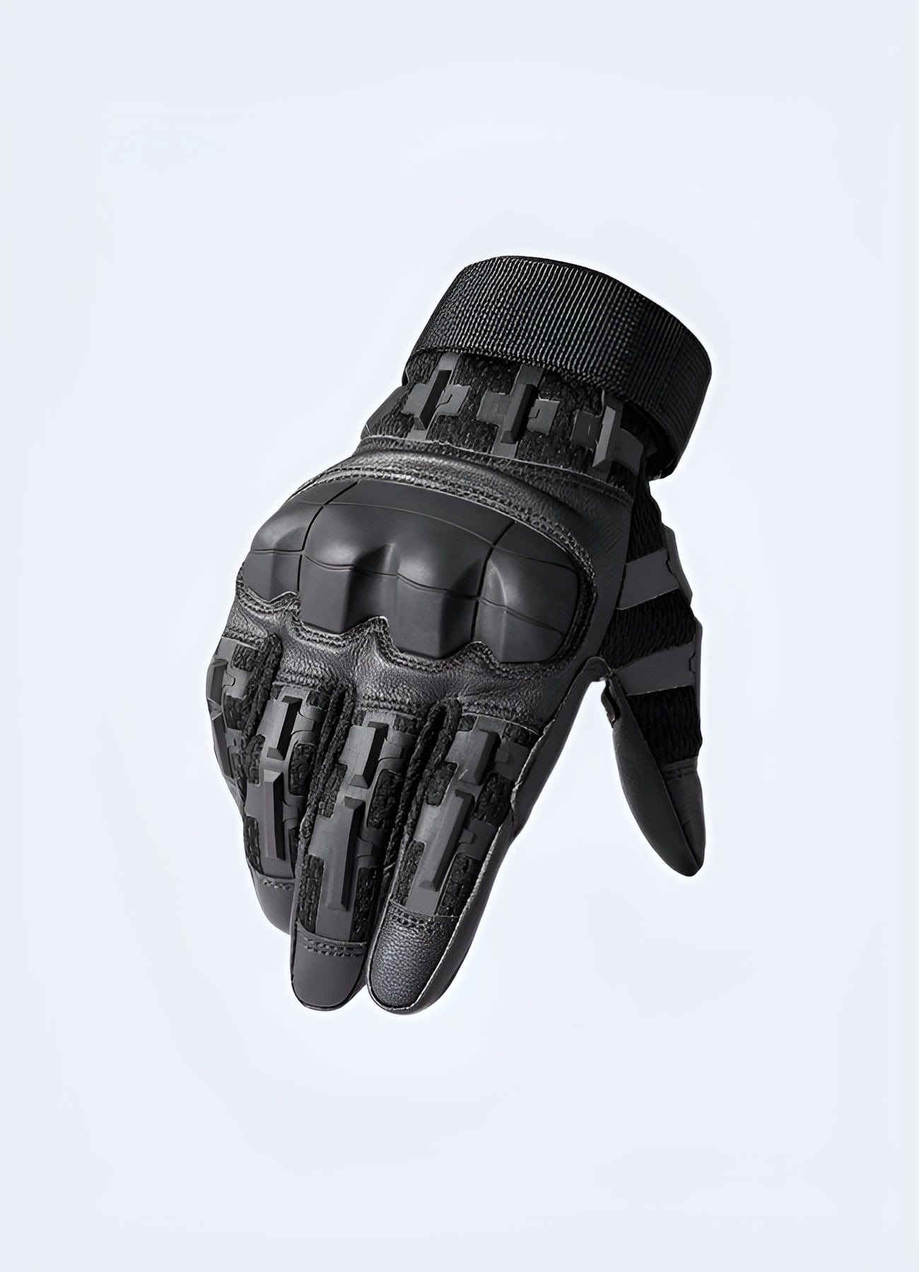 Front view of green tactical airsoft gloves featuring padded knuckles and a durable material, designed for enhanced protection and grip during airsoft games in the UK.