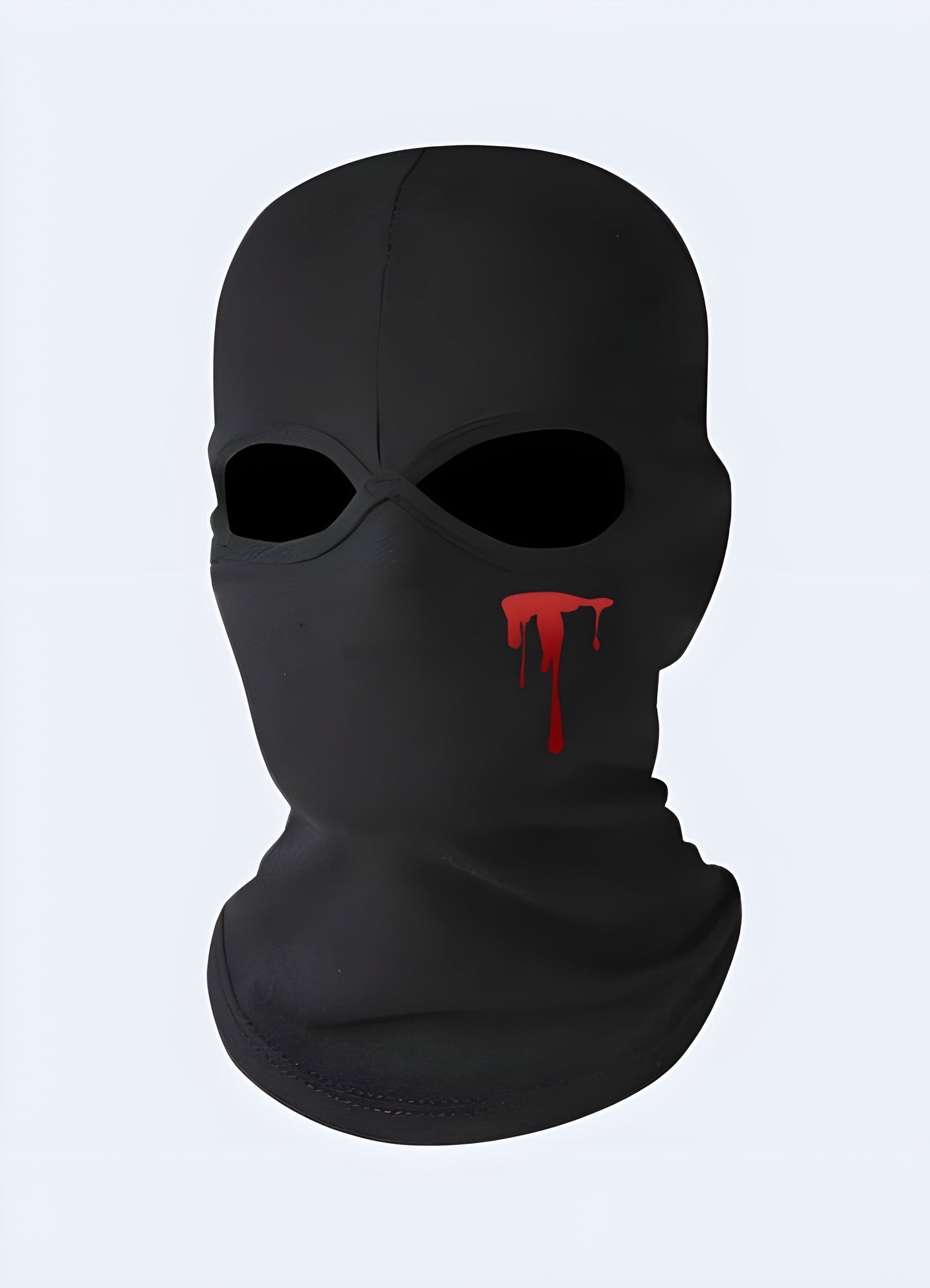 Front side view of AK-47 balaclava with blood spot pattern. Combines striking visuals with reliable face protection.