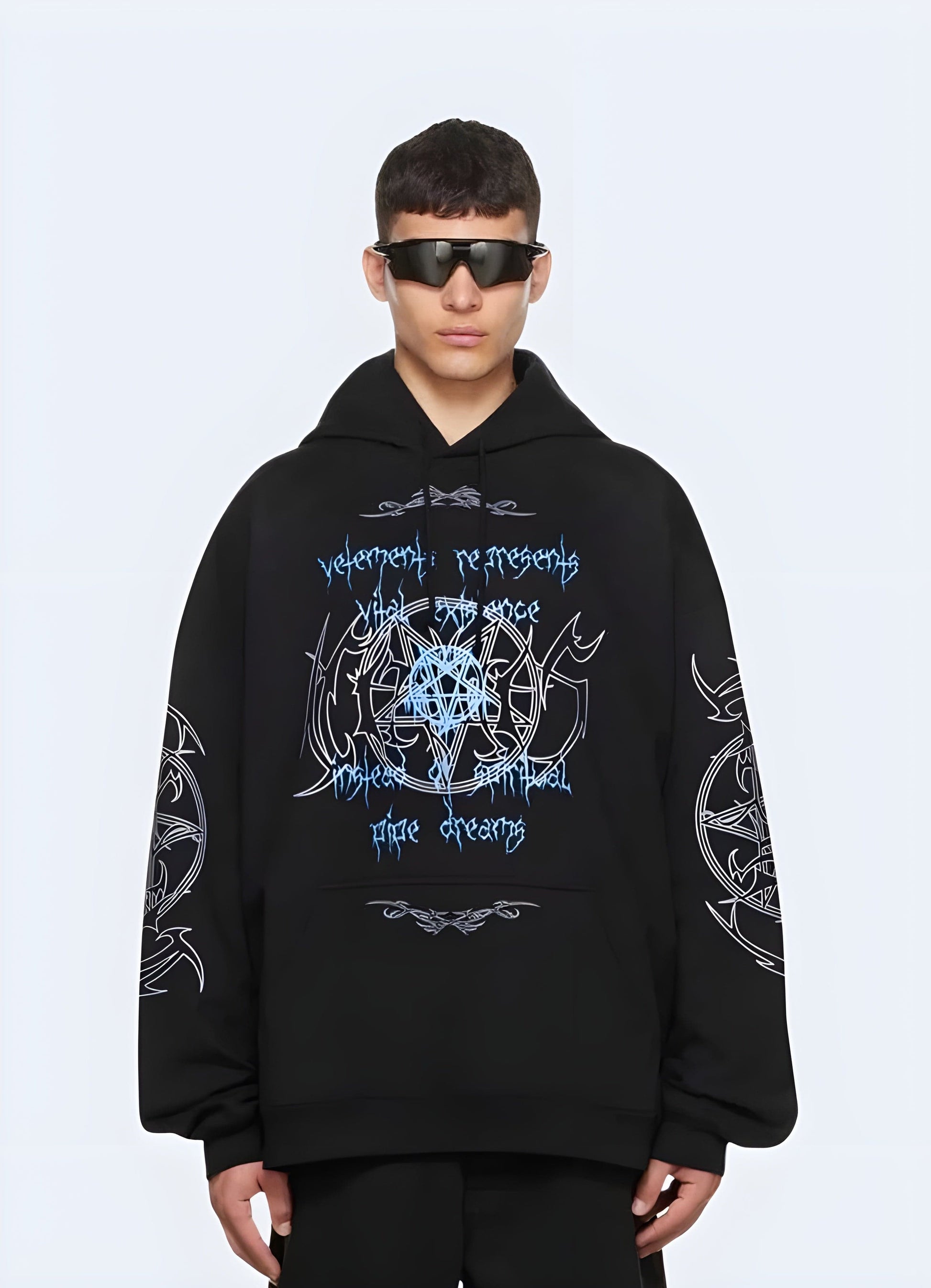 Edgy barbed wire hoodie with a unique design, perfect for making a bold fashion statement in the UK.