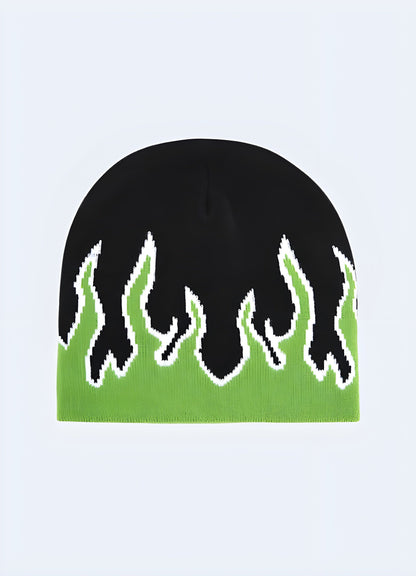 Embrace winter adventures with the beanie with flames.