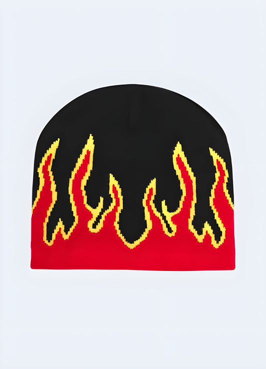 Heat up your winter style with the beanie with flames.