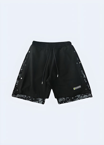 Trendy black and white bandana shorts for men, perfect for making a bold fashion statement in the UK.