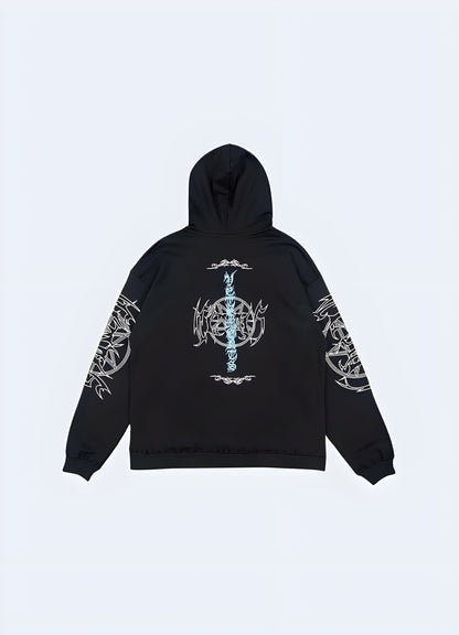 Back view of a stylish barbed wire hoodie, highlighting its distinctive design and comfortable fit in the UK.