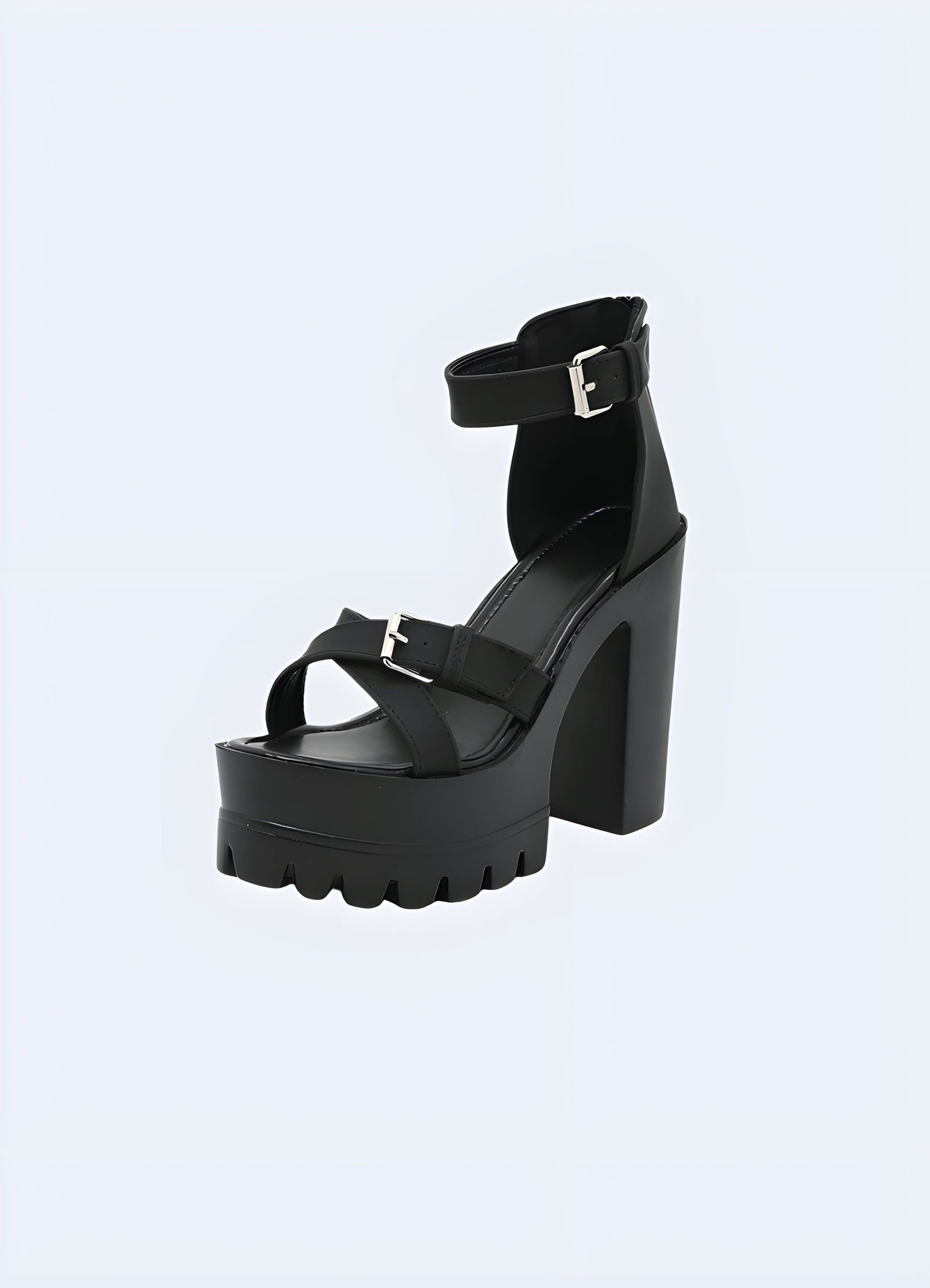 Black chunky strap sandals featuring a bold and edgy design, perfect for making a fashion statement while providing comfort and support.