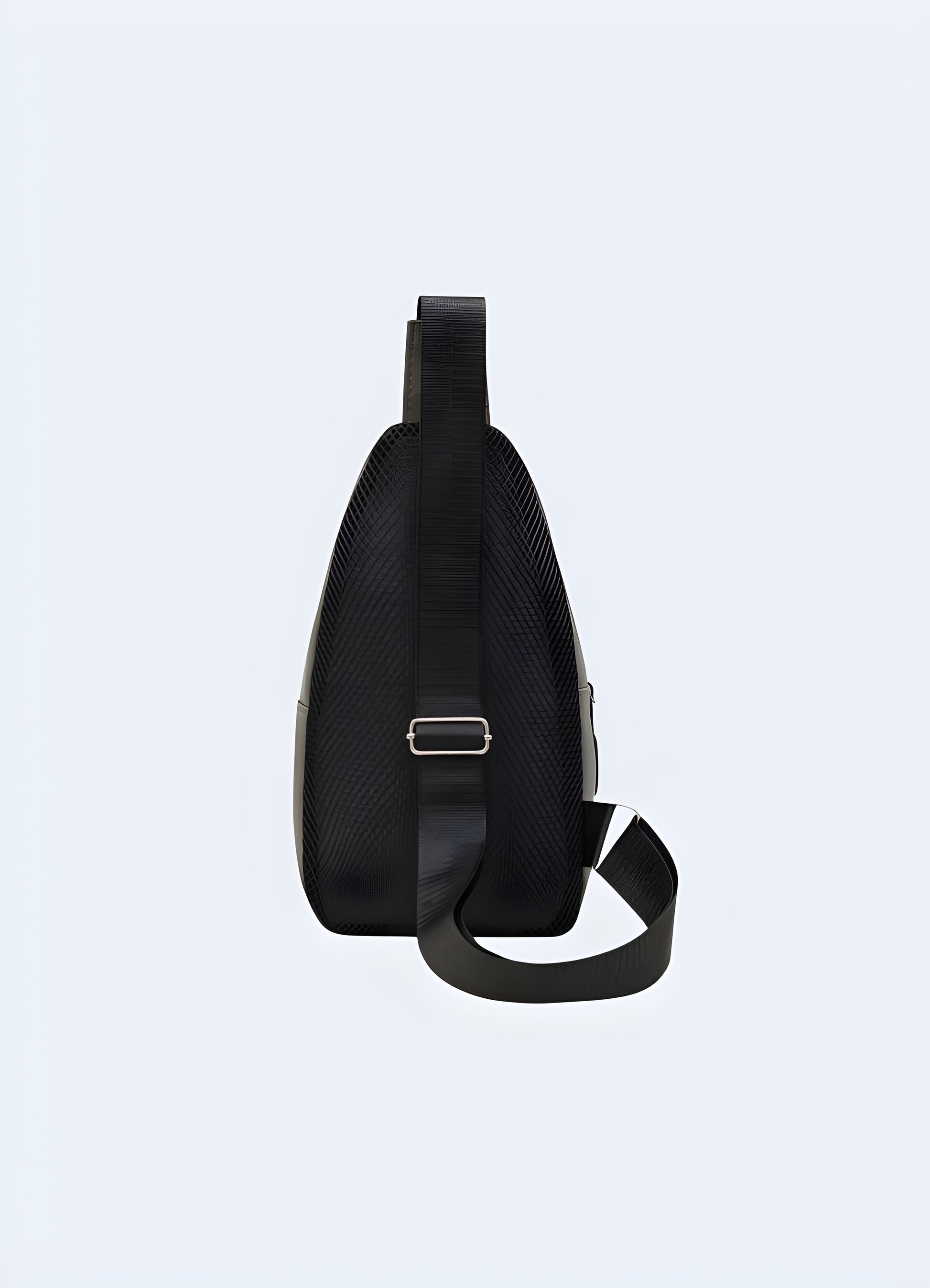 Black cross chest bag back view, UK. Modern and versatile design.