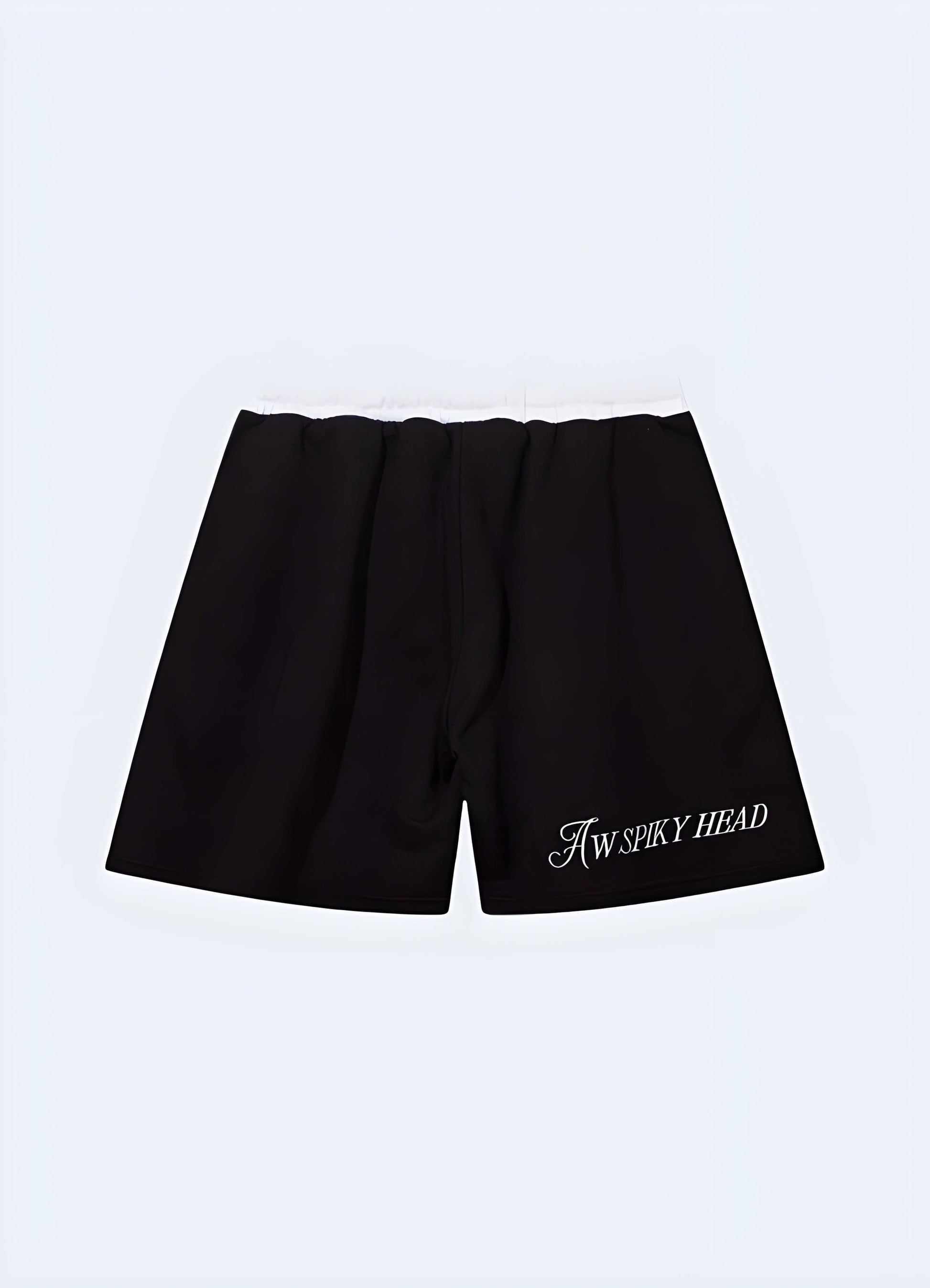 Back view of black goth shorts, featuring a unique design and alternative style, ideal for the UK goth fashion enthusiast.