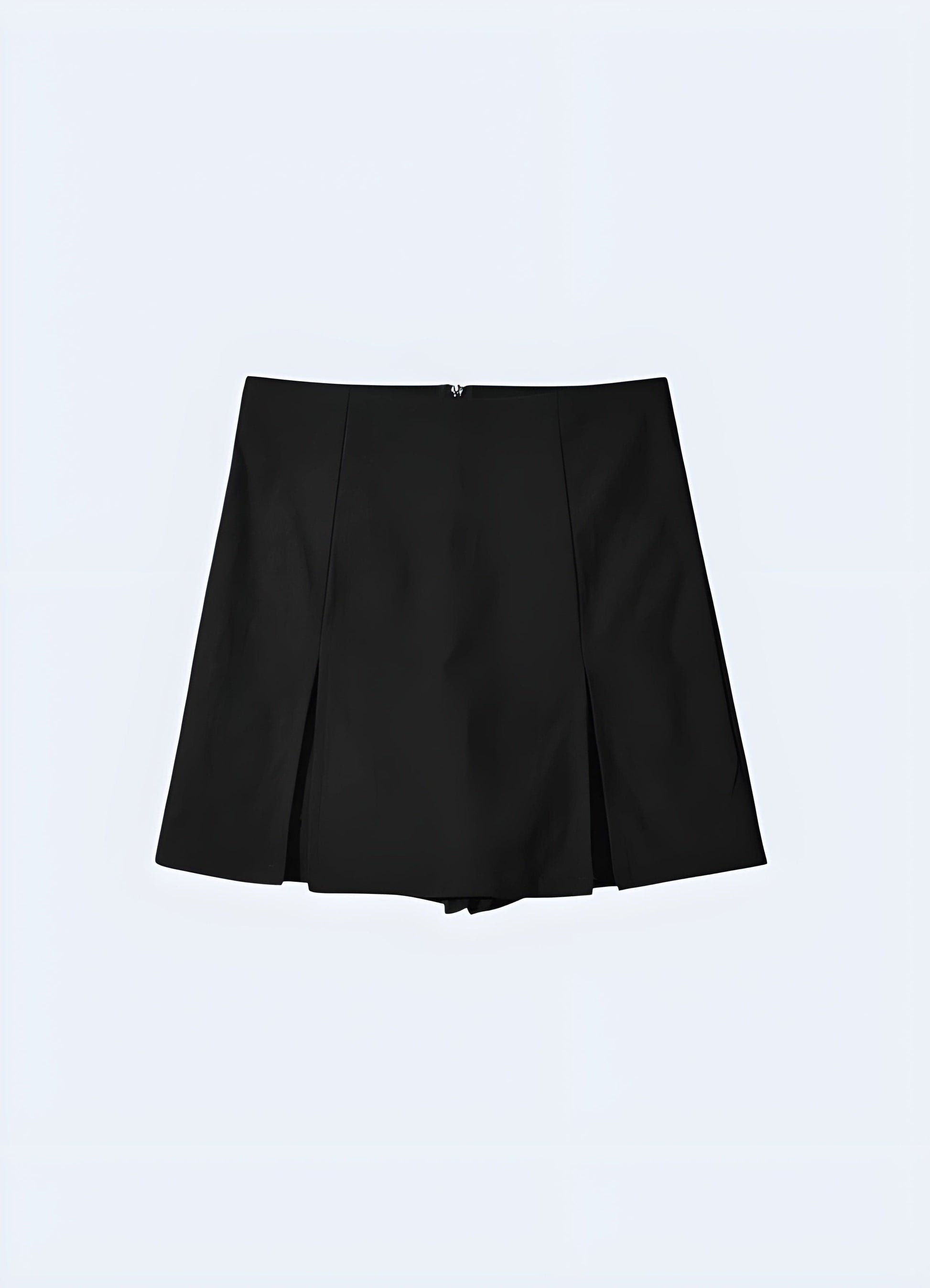 Front view of a black mini skirt, emphasizing its classic design and timeless appeal for fashion-conscious women in the UK.