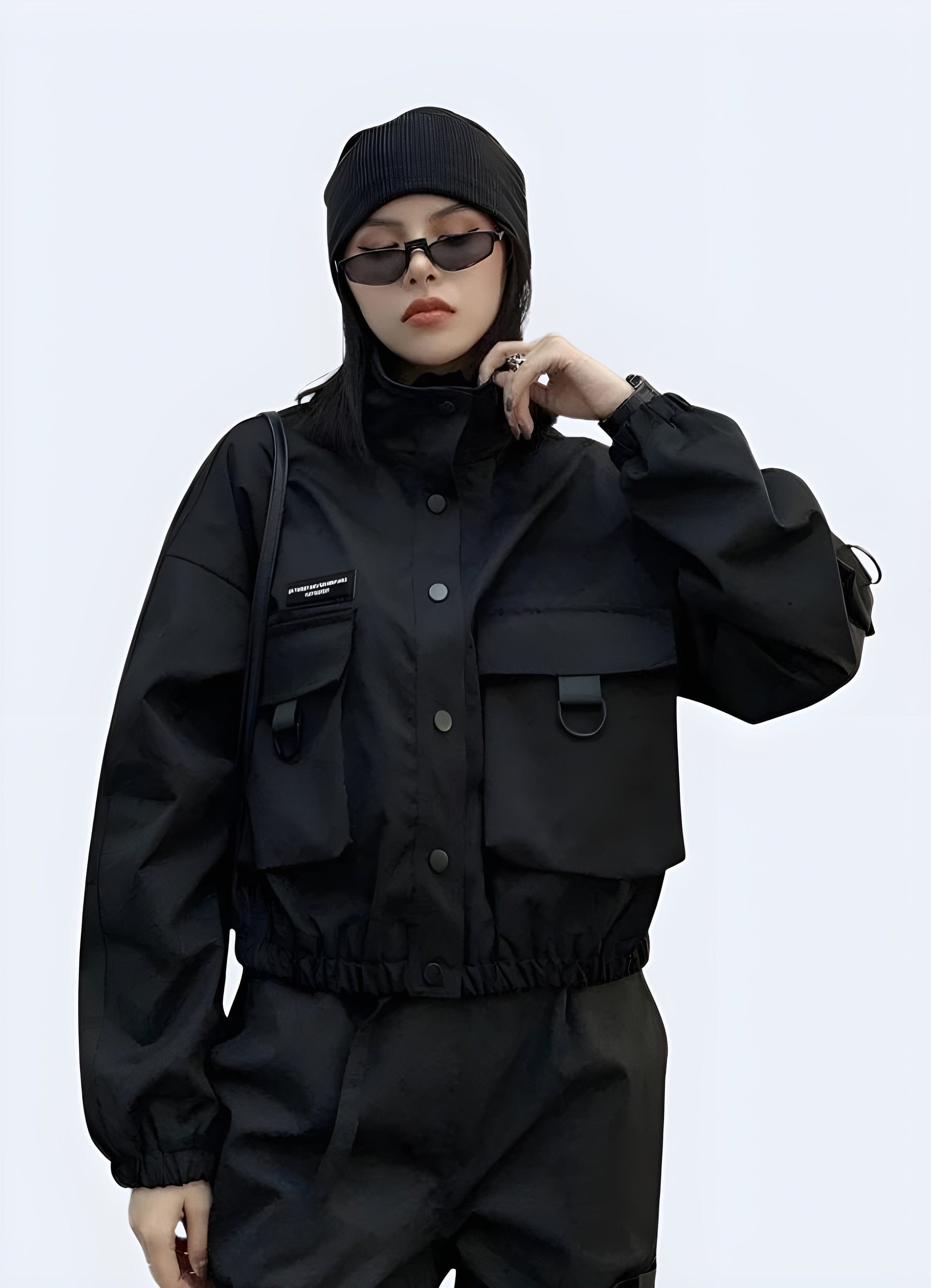 Stylish black tactical bomber women designed for urban exploration and modern fashion in the UK.