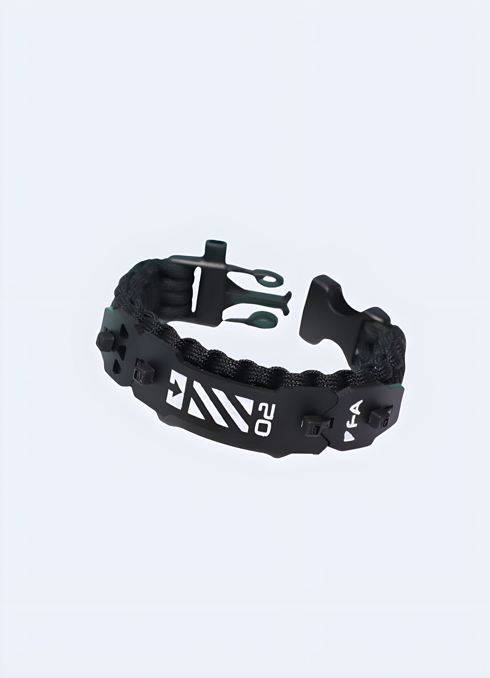 Black techwear cyberpunk bracelet from the UK, featuring a sleek and futuristic design.