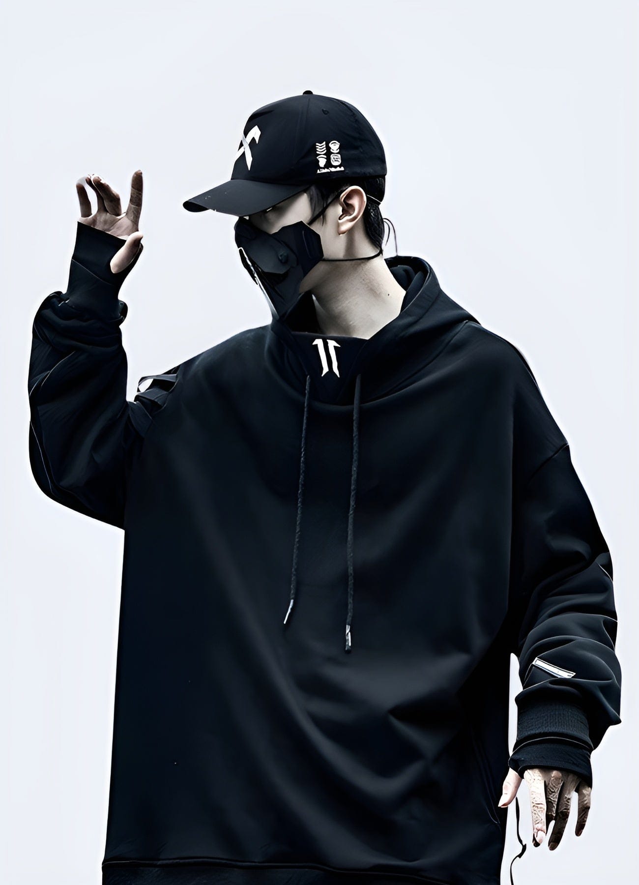 Stylish black techwear hoodie for men, perfect for urban exploration and everyday wear.