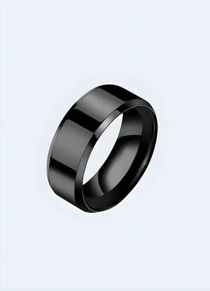 Black titanium ring in the UK, featuring a sleek and modern design with high durability.