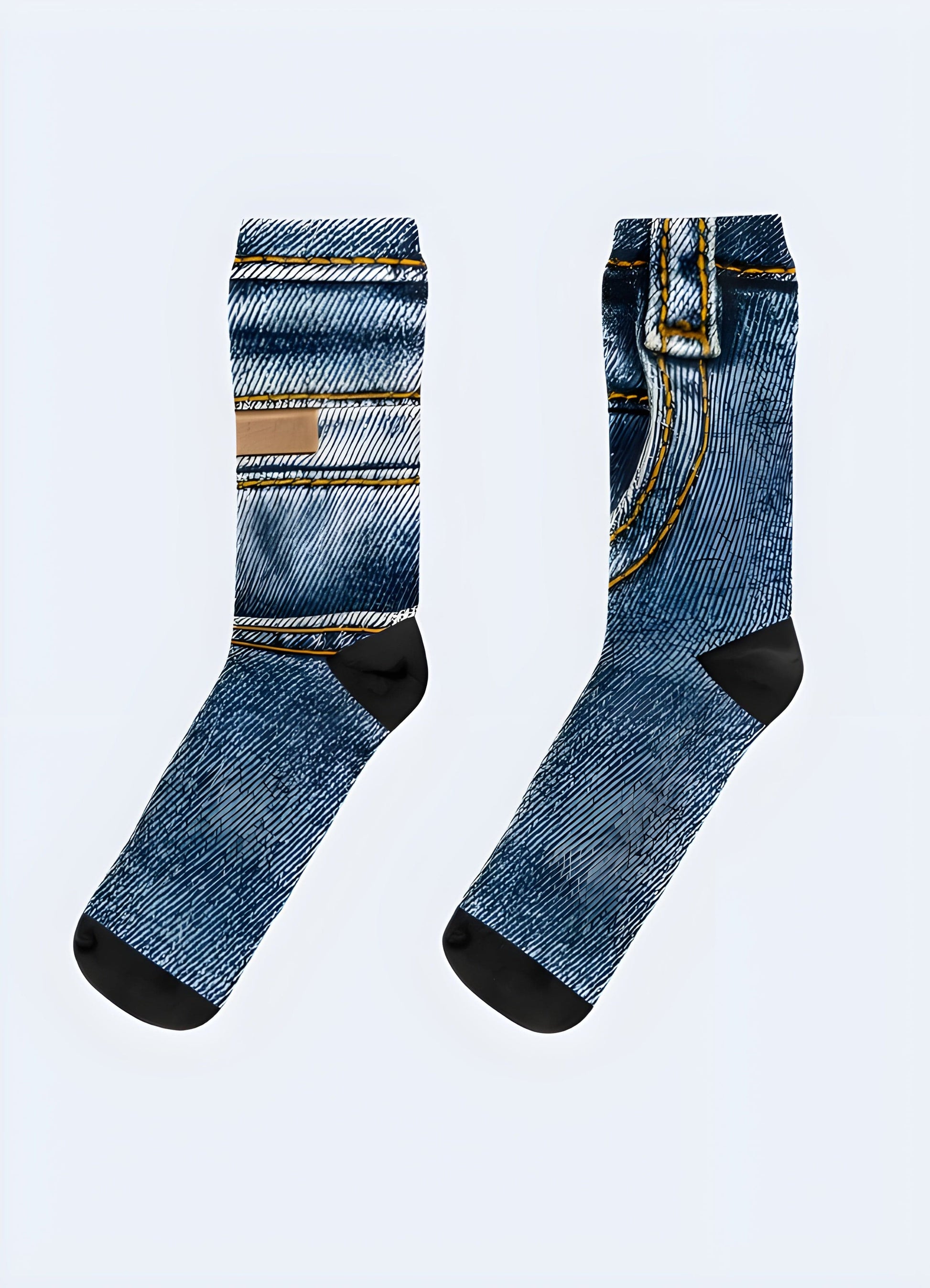 Blue jeans socks featuring a classic denim look, perfect for adding a casual and stylish touch to your UK wardrobe.