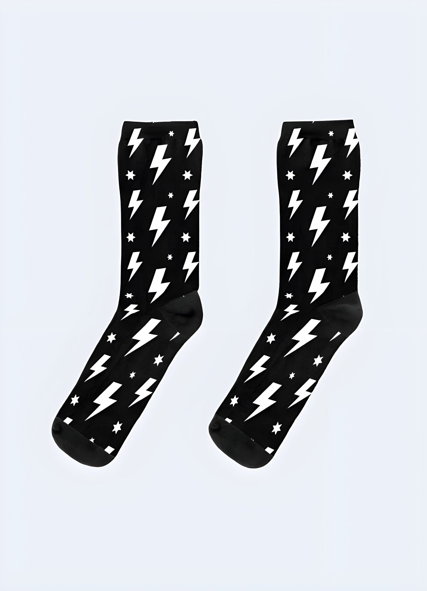 Stylish socks featuring a bold lightning bolt design, perfect for adding an electrifying touch to your outfit.