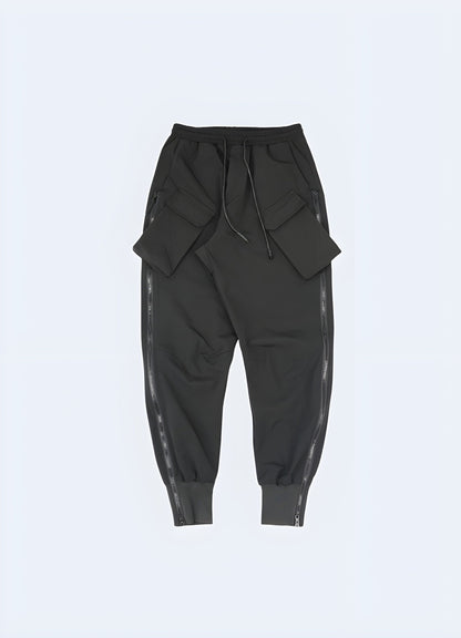 Front view of cutting-edge breathable tech pants, highlighting the garment's advanced fabric technology and ergonomic fit, a must-have for UK consumers seeking superior comfort and performance.