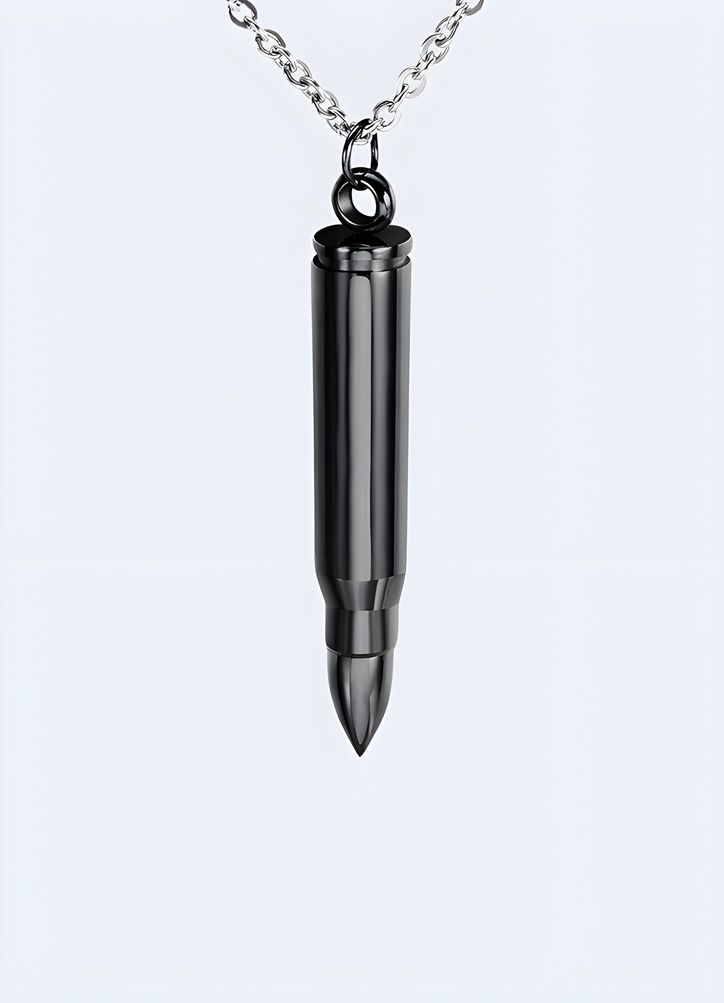 Bullet necklace in black, UK, featuring a sleek and edgy design suitable for modern fashion.