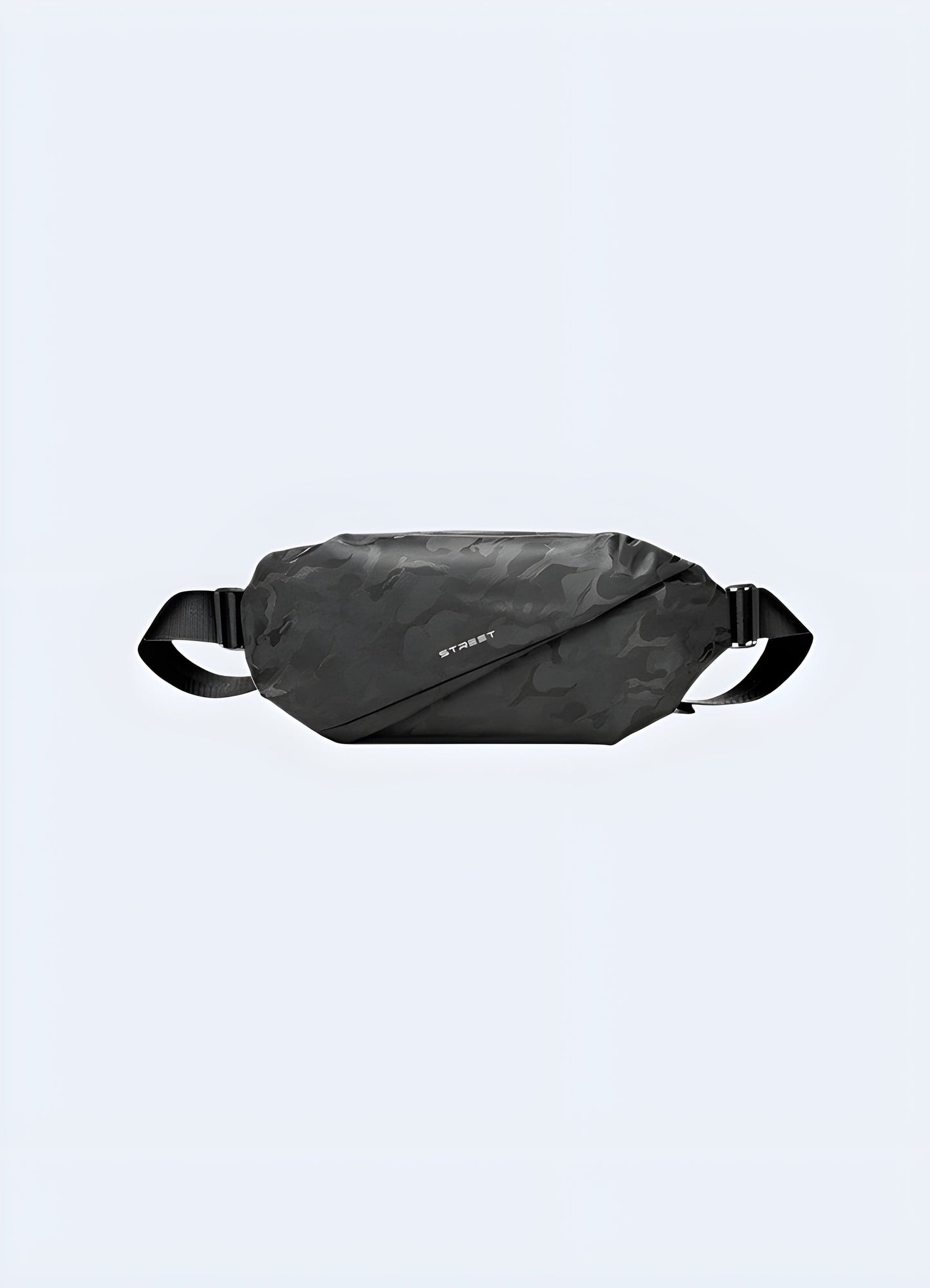 Front view of a camouflage sling bag showcasing its contemporary design and practical features for the UK