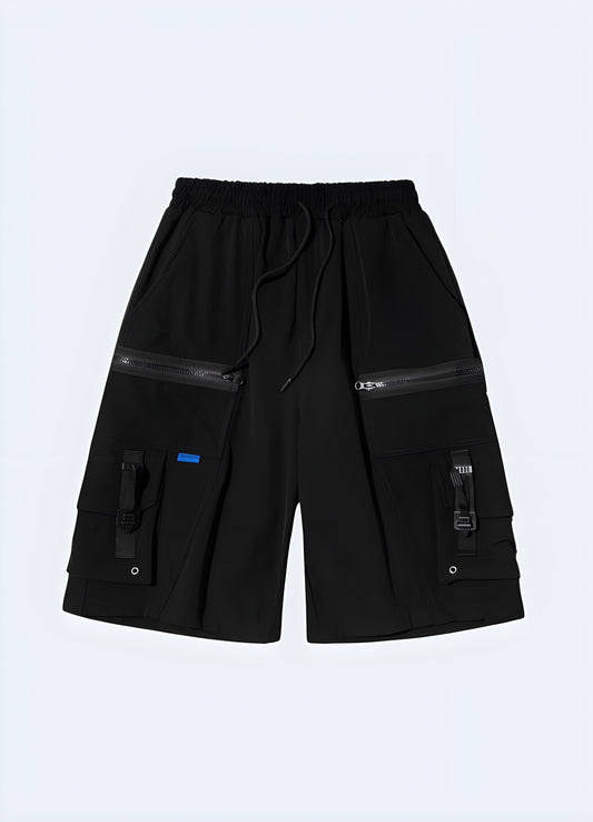 Practical cargo shorts with zipper pockets for man, designed for secure storage and style in the UK.