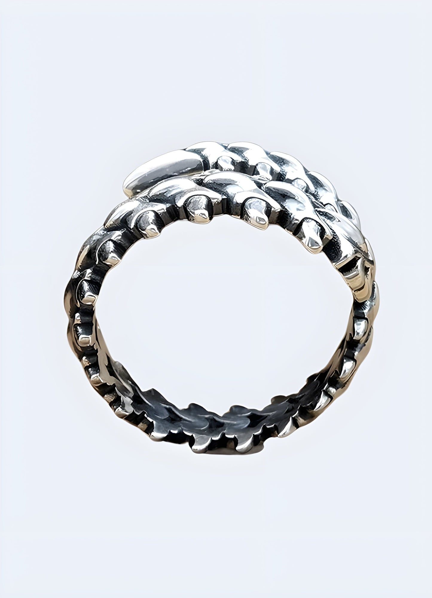 Bold centipede design ring in antiqued silver, adding a touch of gothic drama UK. 