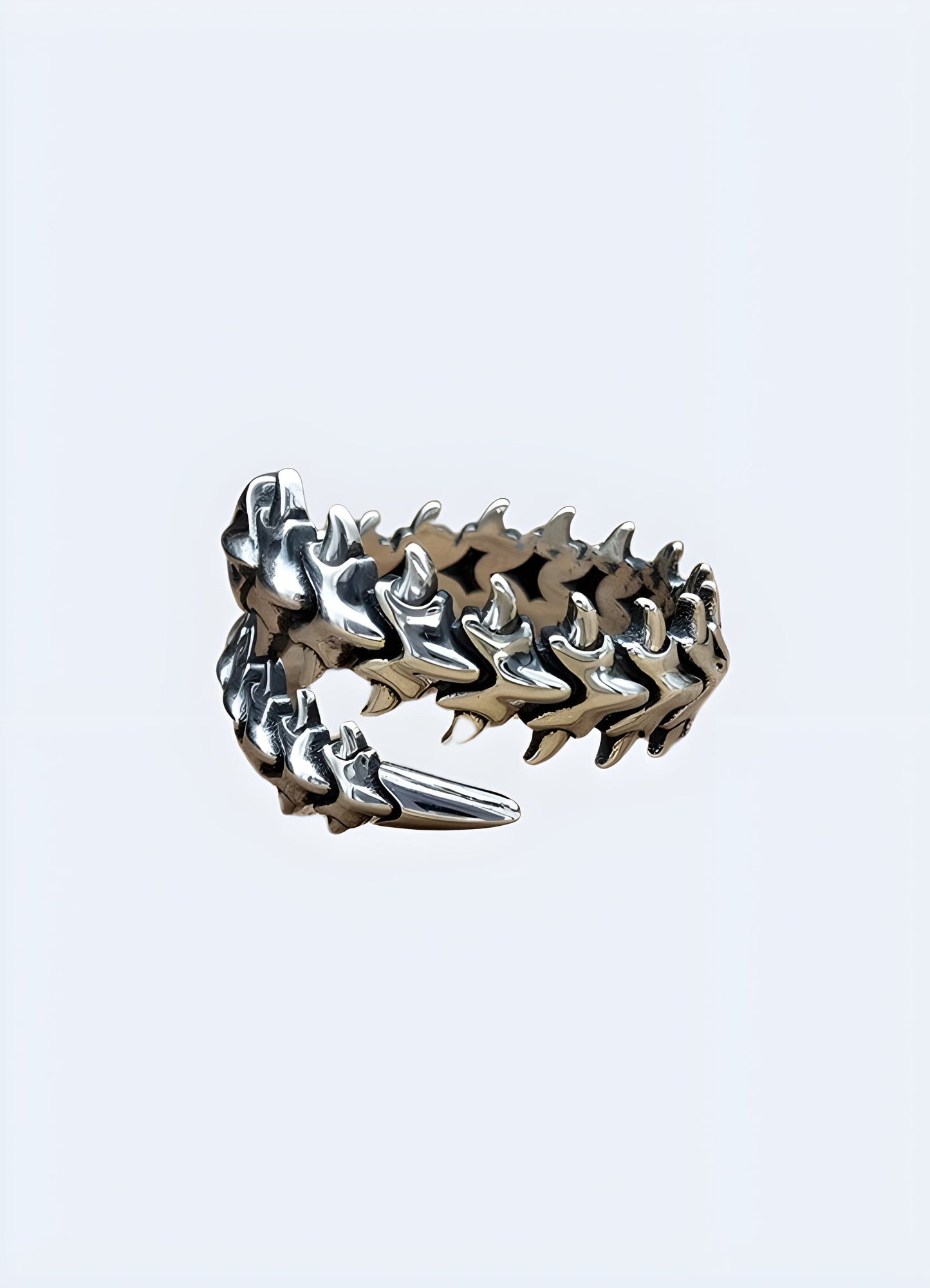 Intricate centipede ring in antiqued silver, showcasing gothic flair UK.