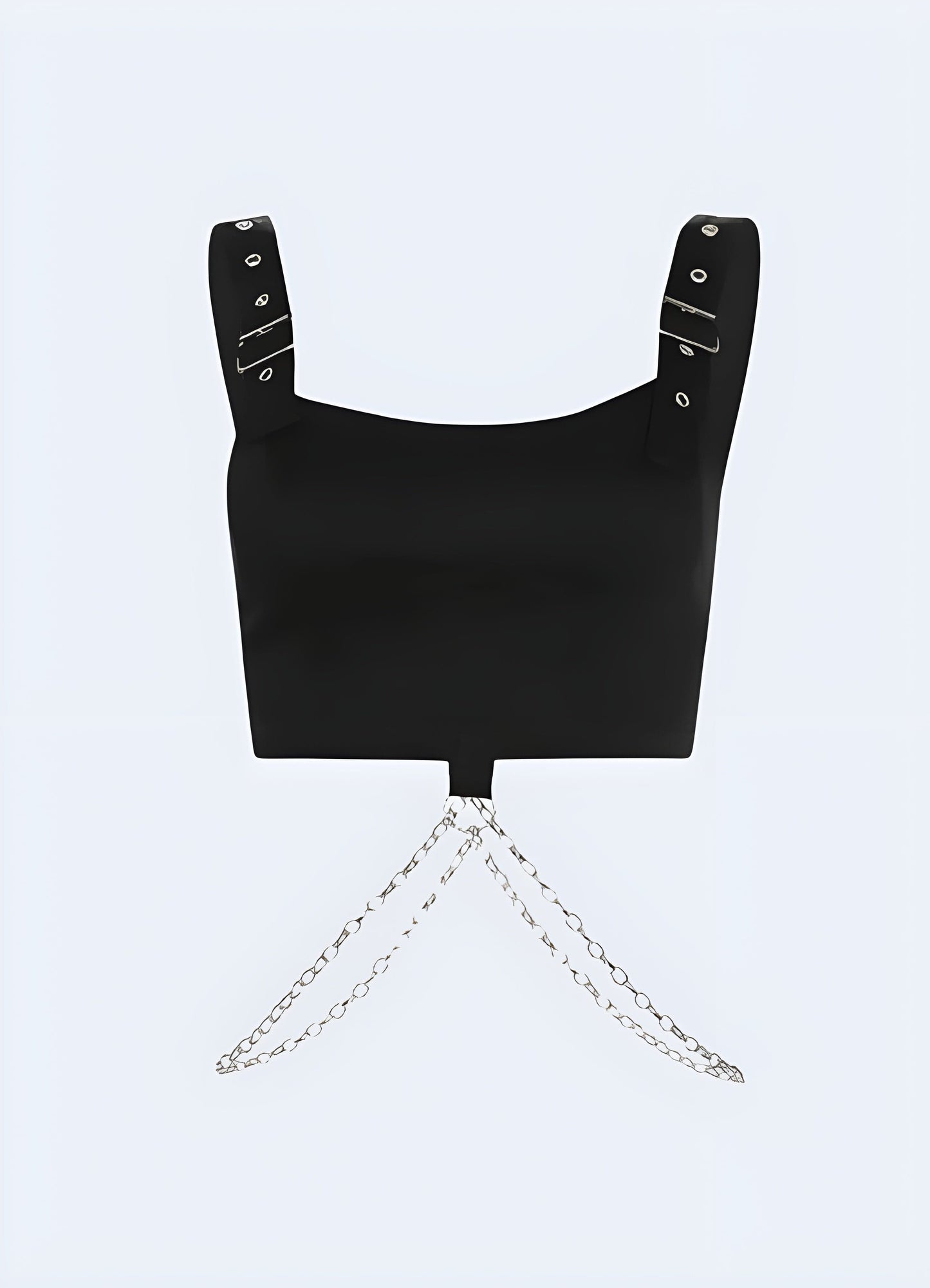 Front view of a chain tank top, highlighting its innovative design and high-quality materials for a standout fashion statement in the UK urban landscape.