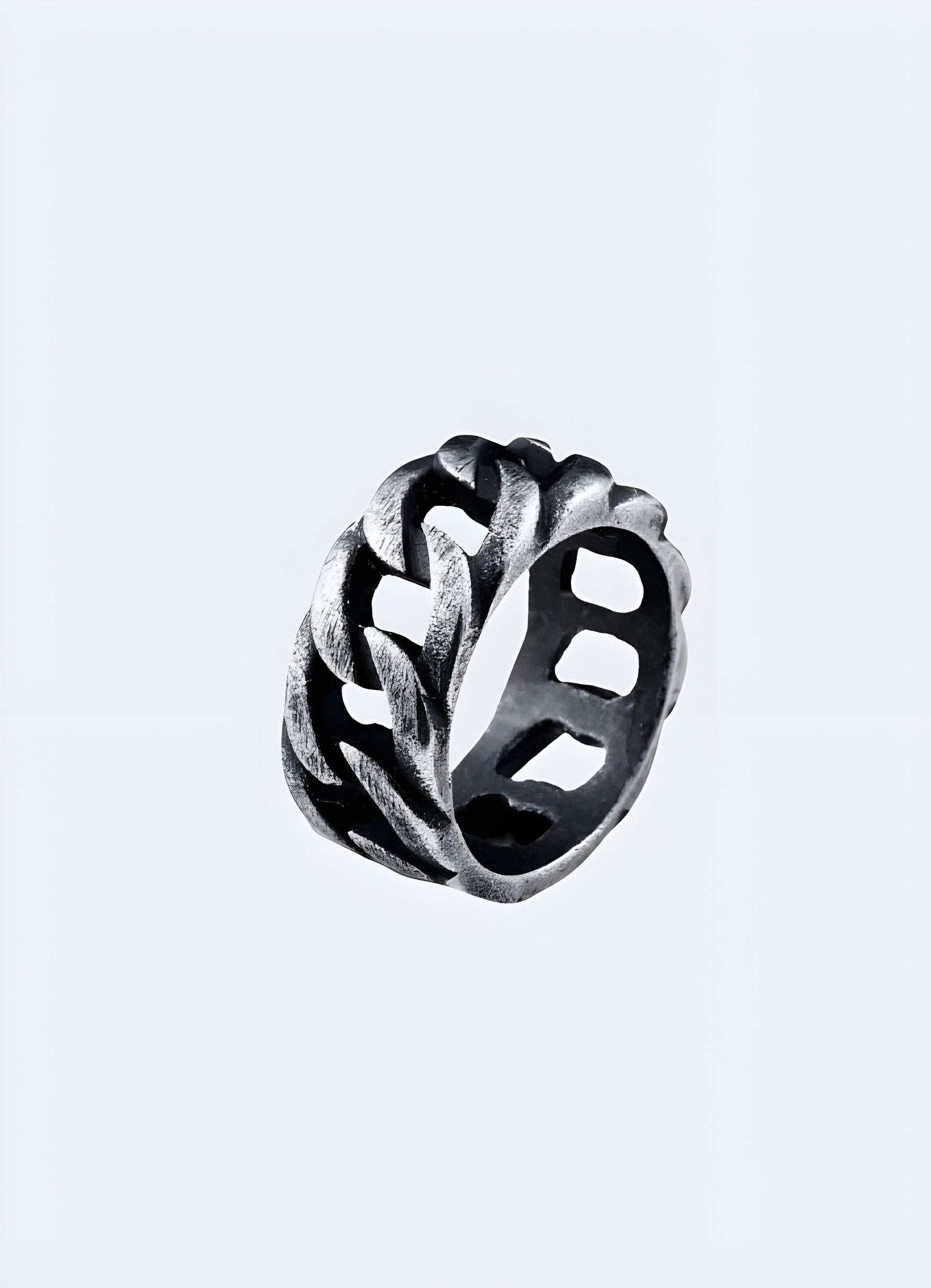 Close-up view of a chunky chain ring available in the UK.