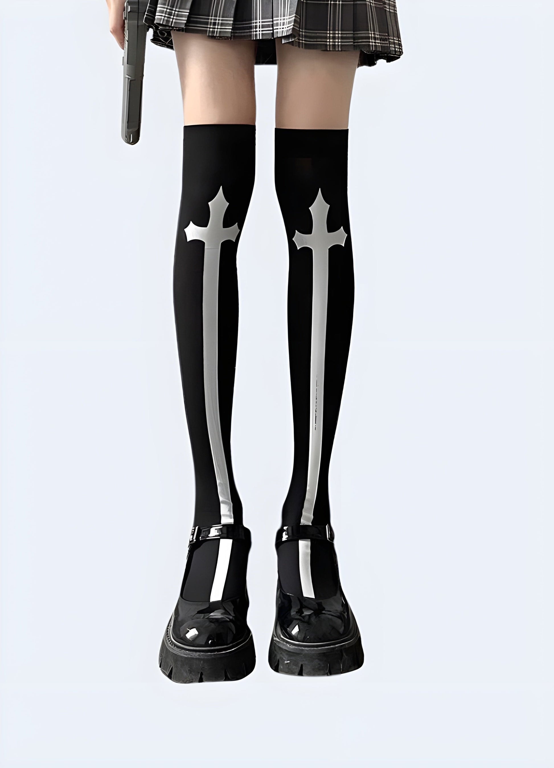 Stylish cross knee-high socks for women, featuring a trendy design and comfortable fit, perfect for upgrading your UK wardrobe.