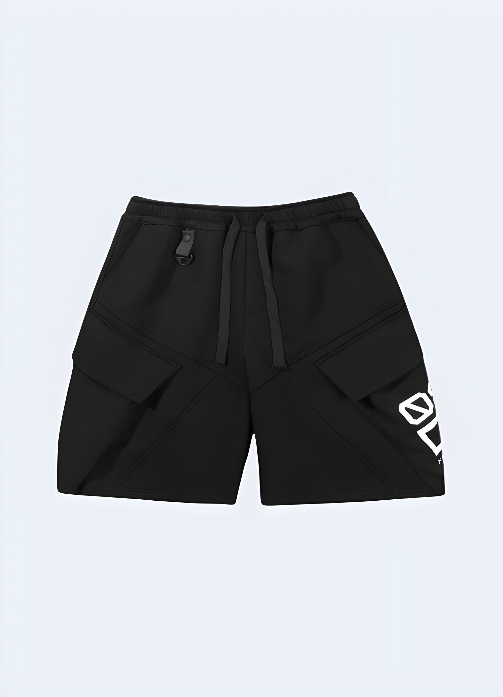 Edgy cyberpunk shorts for man, featuring a dystopian-inspired design, perfect for the UK alternative fashion scene.