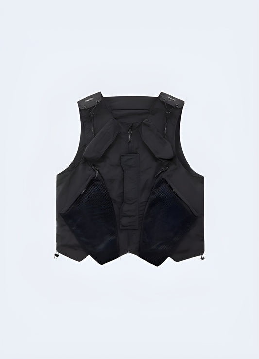 Cyberpunk tactical vest, a futuristic and functional accessory for urban explorers and sci-fi enthusiasts in the UK.