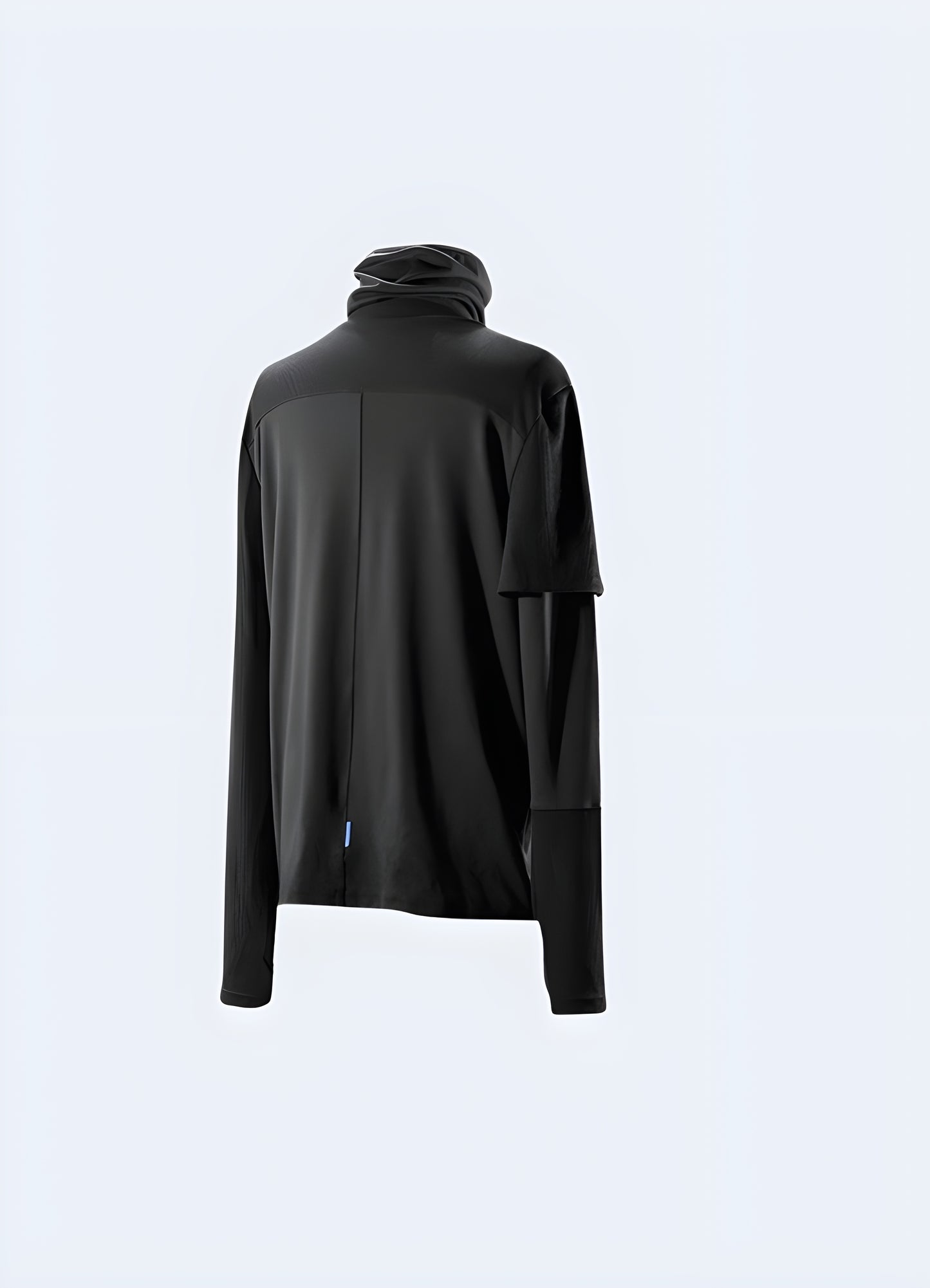 Back view of a stylish cyberpunk turtleneck, highlighting its innovative design and comfortable fit in the UK.