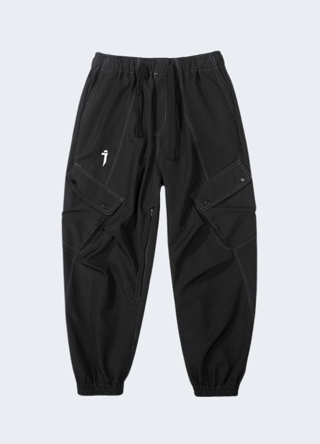 Front view of a pair of stylish dark grey cargo trousers, featuring a contemporary cut and high-quality materials - a must-have for British shoppers looking for a versatile, on-trend look.