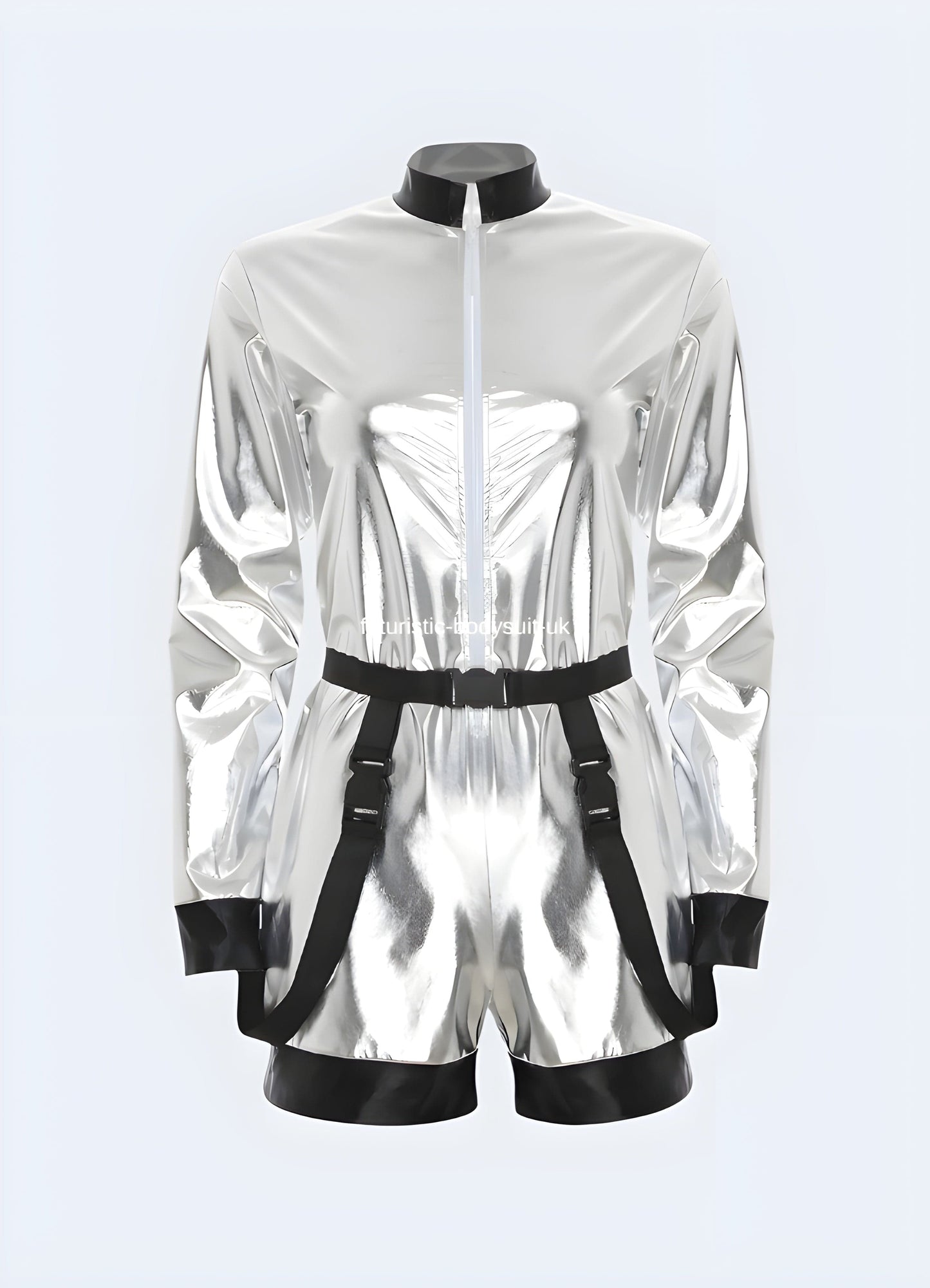 Innovative futuristic bodysuit with unique design elements, perfect for UK fashion enthusiasts seeking cutting-edge urban wear.