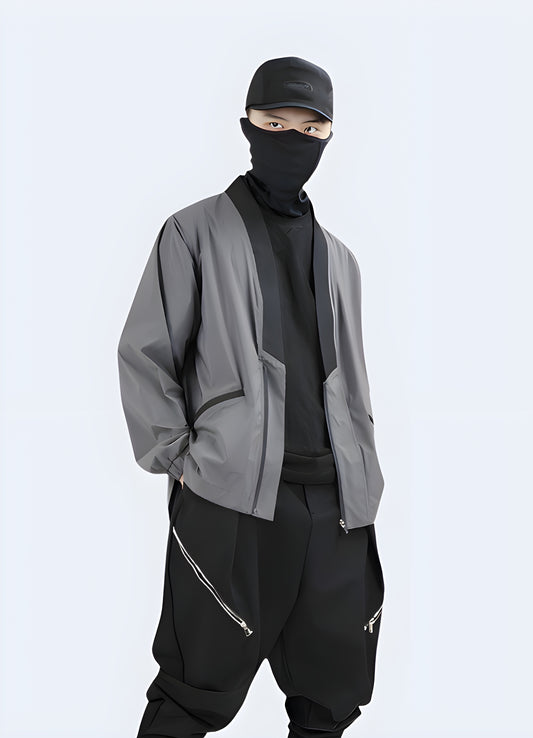 Cutting-edge futuristic noragi, featuring innovative designs and high-tech materials that revolutionize traditional Japanese workwear for the modern, fashion-forward individual seeking a unique and avant-garde style.