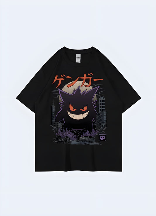 Gengar t-shirt featuring the iconic Ghost-type Pokémon, perfect for fans of the franchise looking to showcase their love for the mischievous and powerful character.