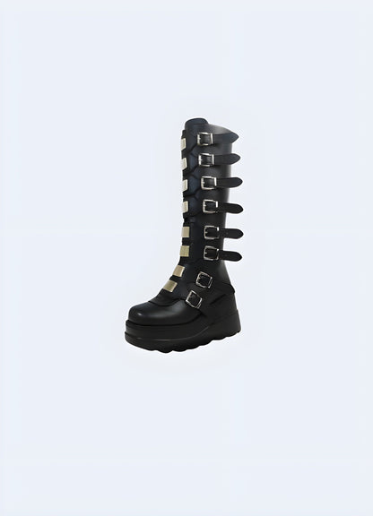 Techwear gothic buckle boots available in UK, offering a stylish and edgy footwear option with unique buckle details.