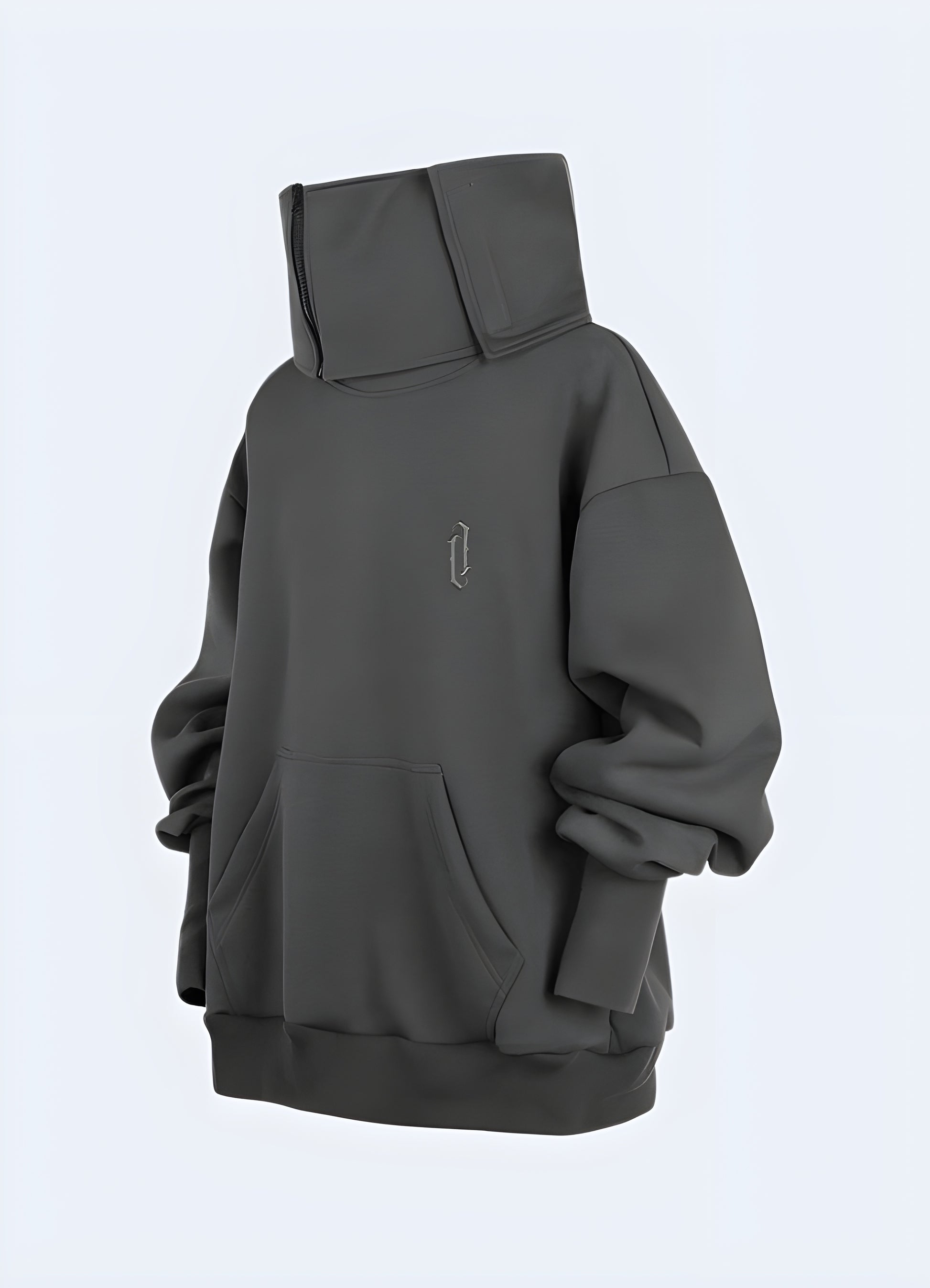 Front view of a fashionable grey Harajuku hoodie, ideal for those seeking a bold and trendy look in the UK.