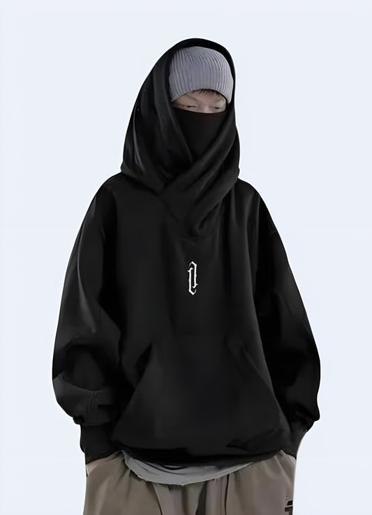 A high collar hoodie available for purchase in the UK.