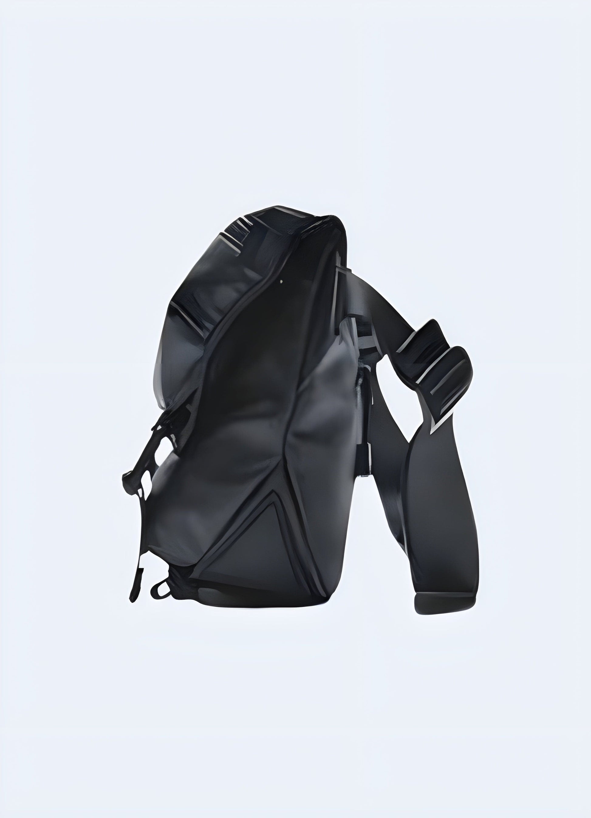 Side view of a Japanese techwear crossbody bag from the UK, showcasing its sleek lines and functional compartments.