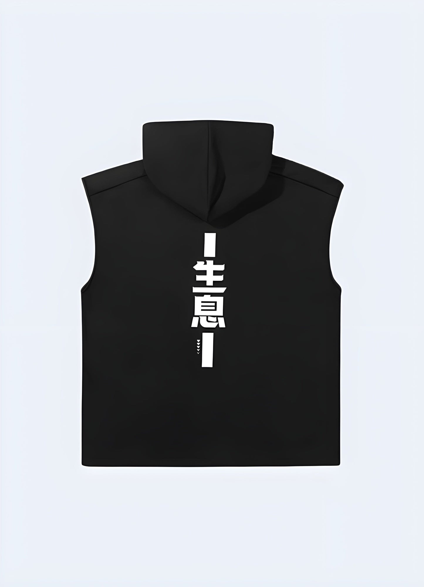 Back view of a Japanese techwear hoodie featuring a clean, streamlined silhouette and distinctive urban style, perfect for fashion-forward individuals.