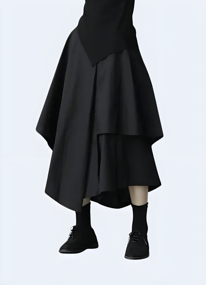 Japanese techwear skirt blending traditional aesthetics with modern technical fabrics, perfect for those seeking a unique and functional fashion statement.