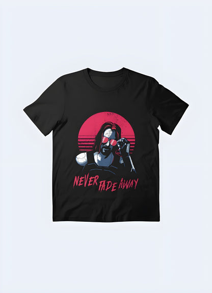 Iconic Johnny Silverhand t-shirt inspired by the popular video game Cyberpunk 2077, perfect for gaming enthusiasts and fans of the rebellious character in the UK.