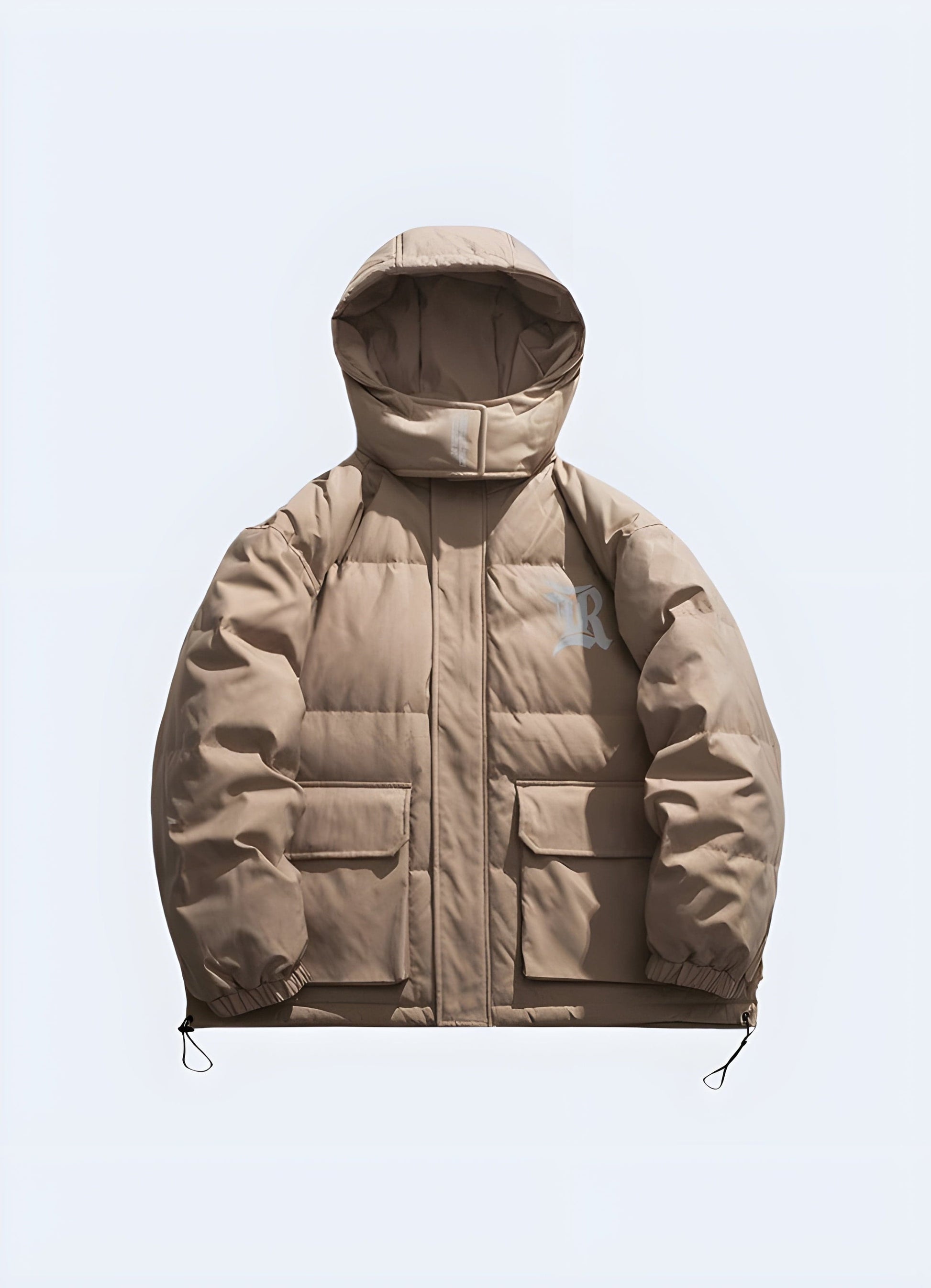 Beige Korean techwear jacket, front view, offering a stylish and practical option for urban explorers in the UK.